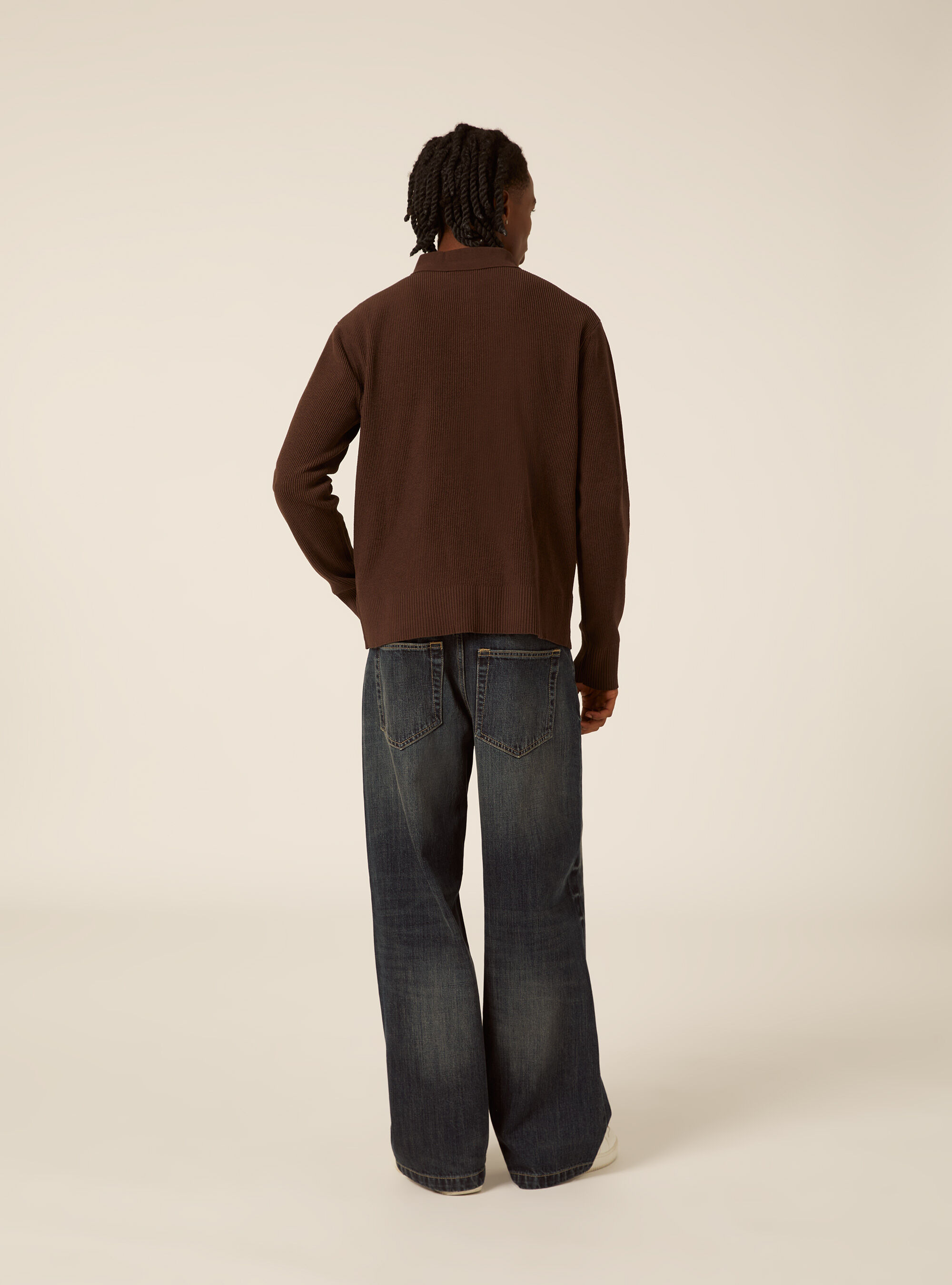 Polo in maglia chenille, MARRONE SCURO