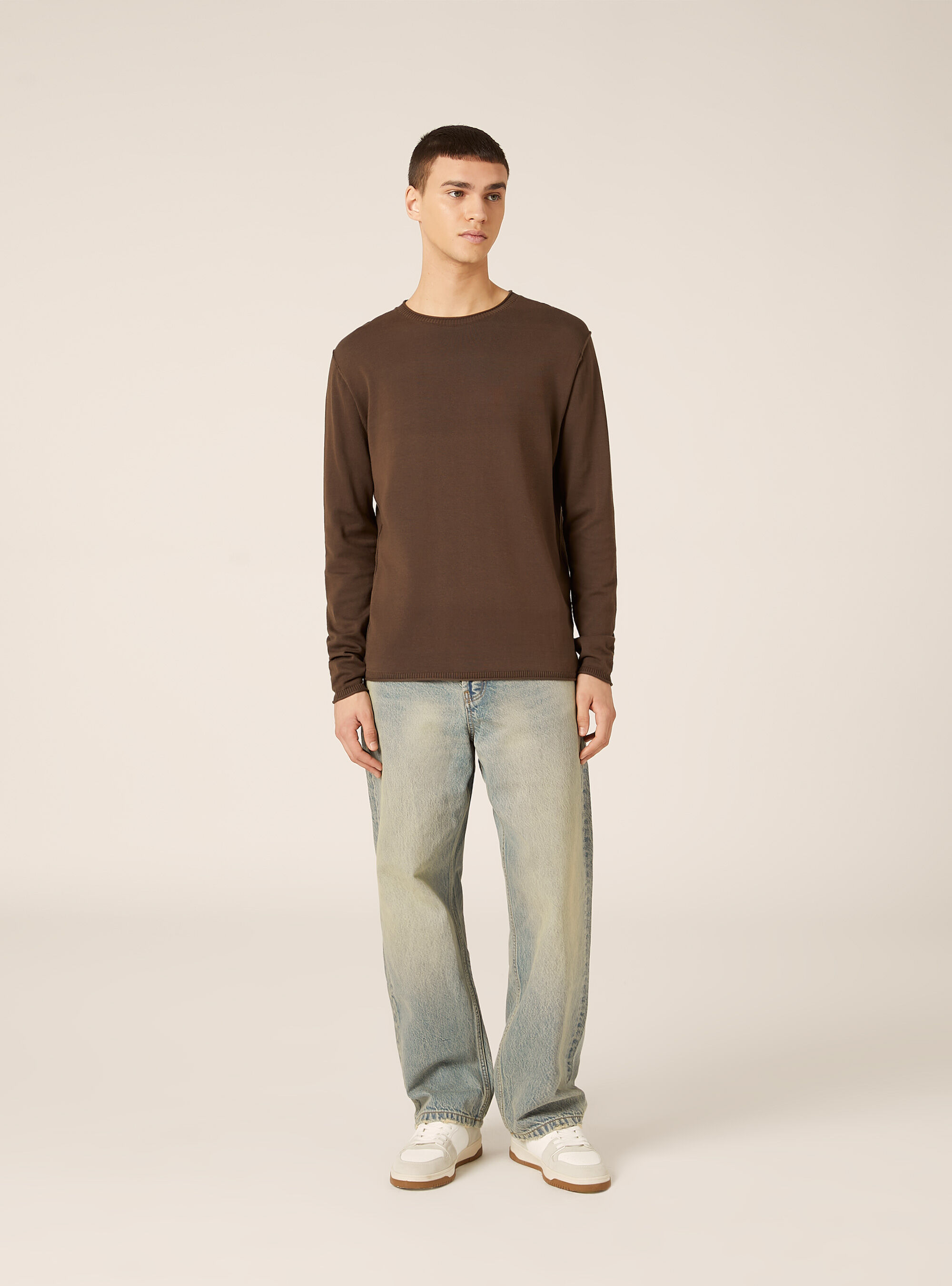 Pullover girocollo in cotone, BR2 BROWN MEDIUM