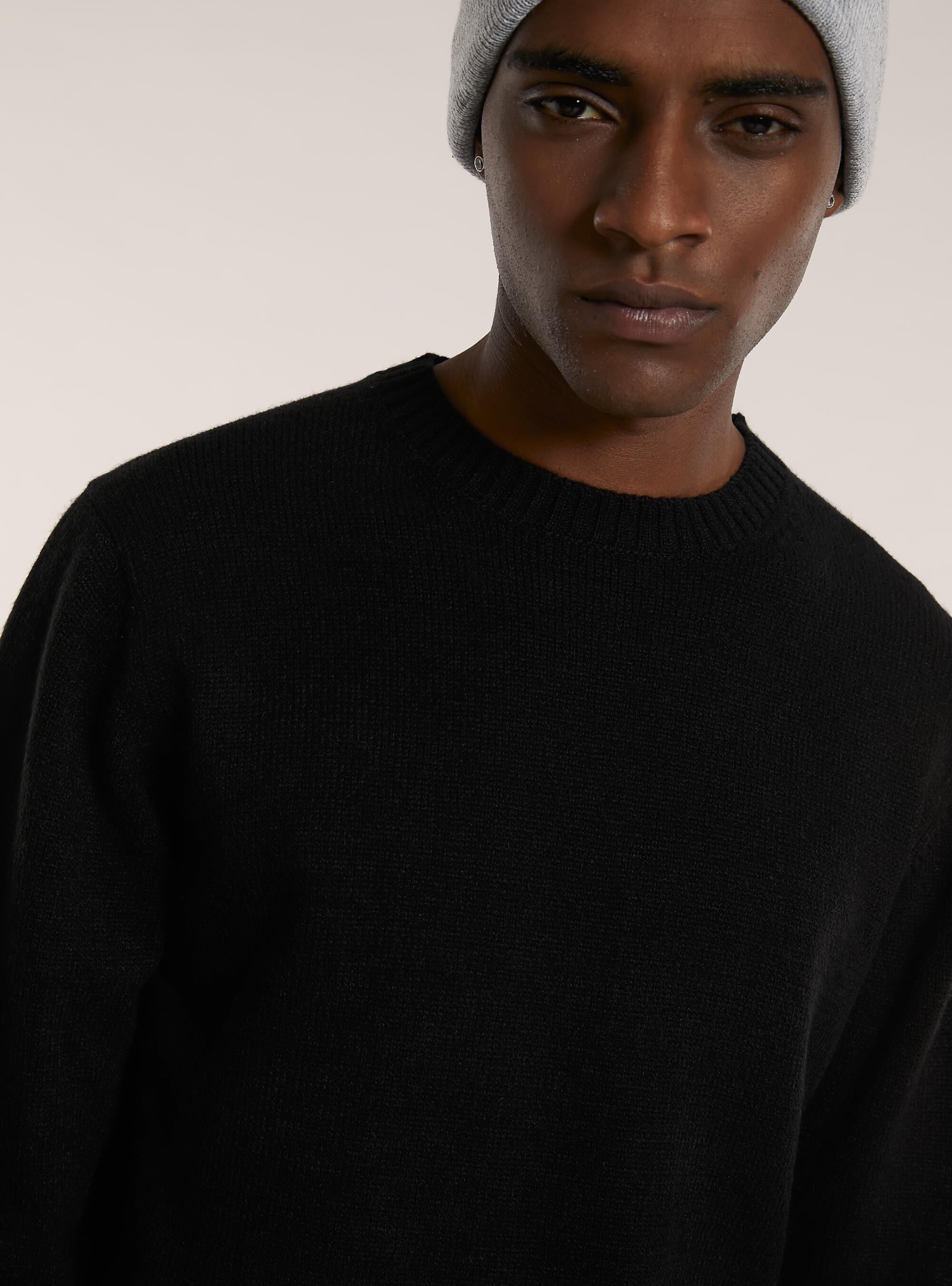 Cashmere-like crew neck pullover, BK1 BLACK