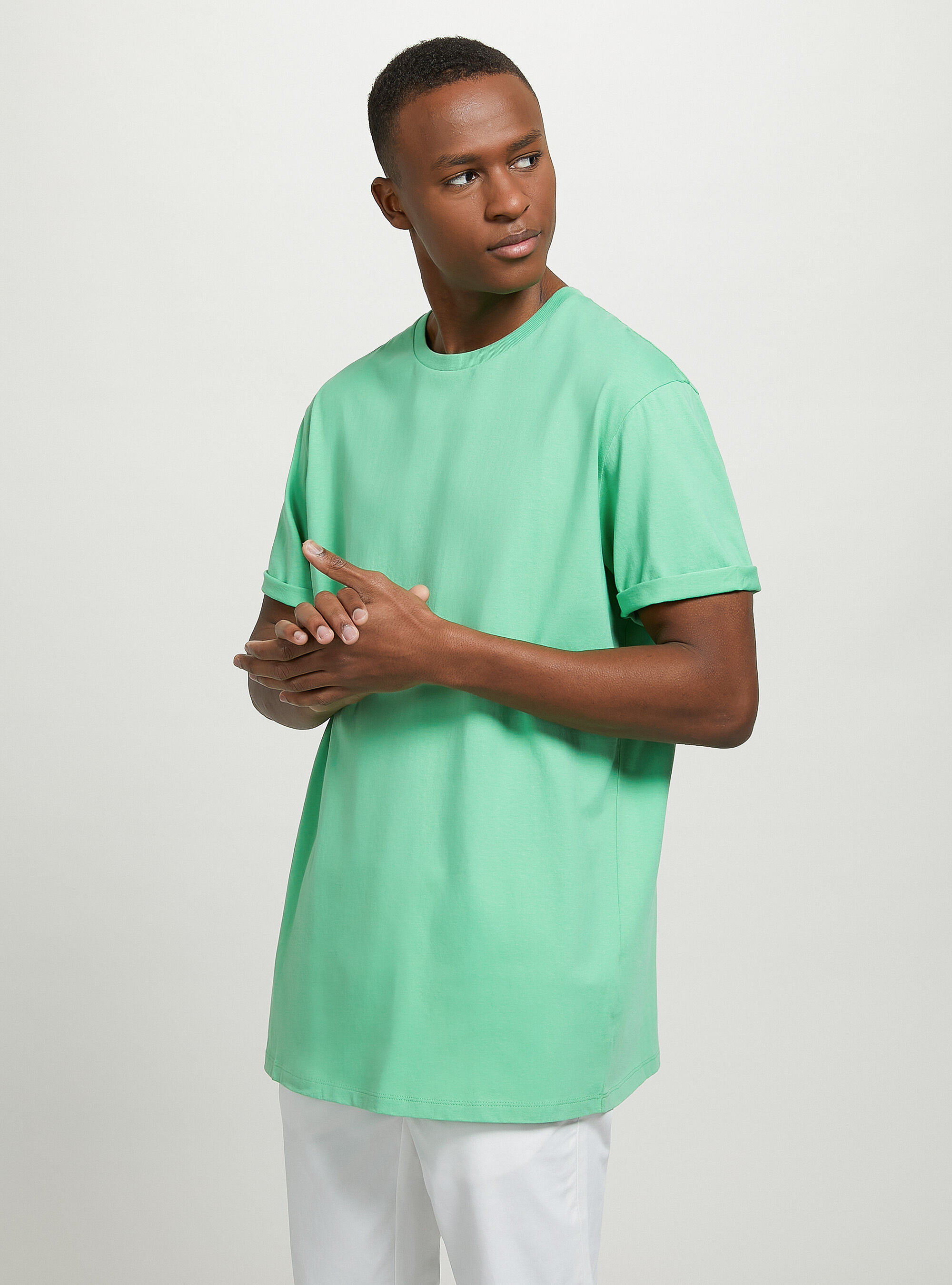 T-shirt en coton &agrave; col ras du cou, GN3 GREEN LIGHT