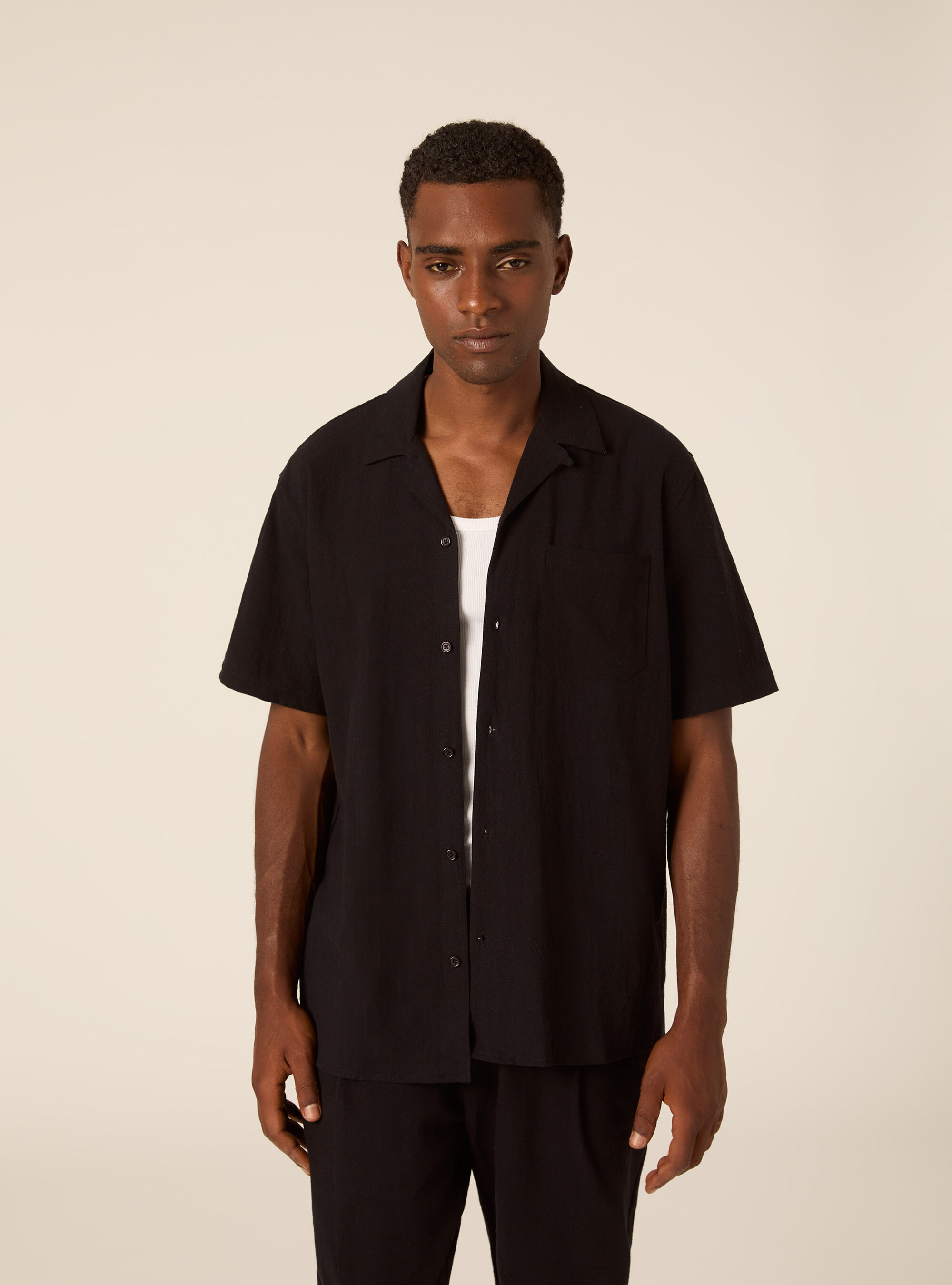 Camicia in misto lino, BK1 BLACK