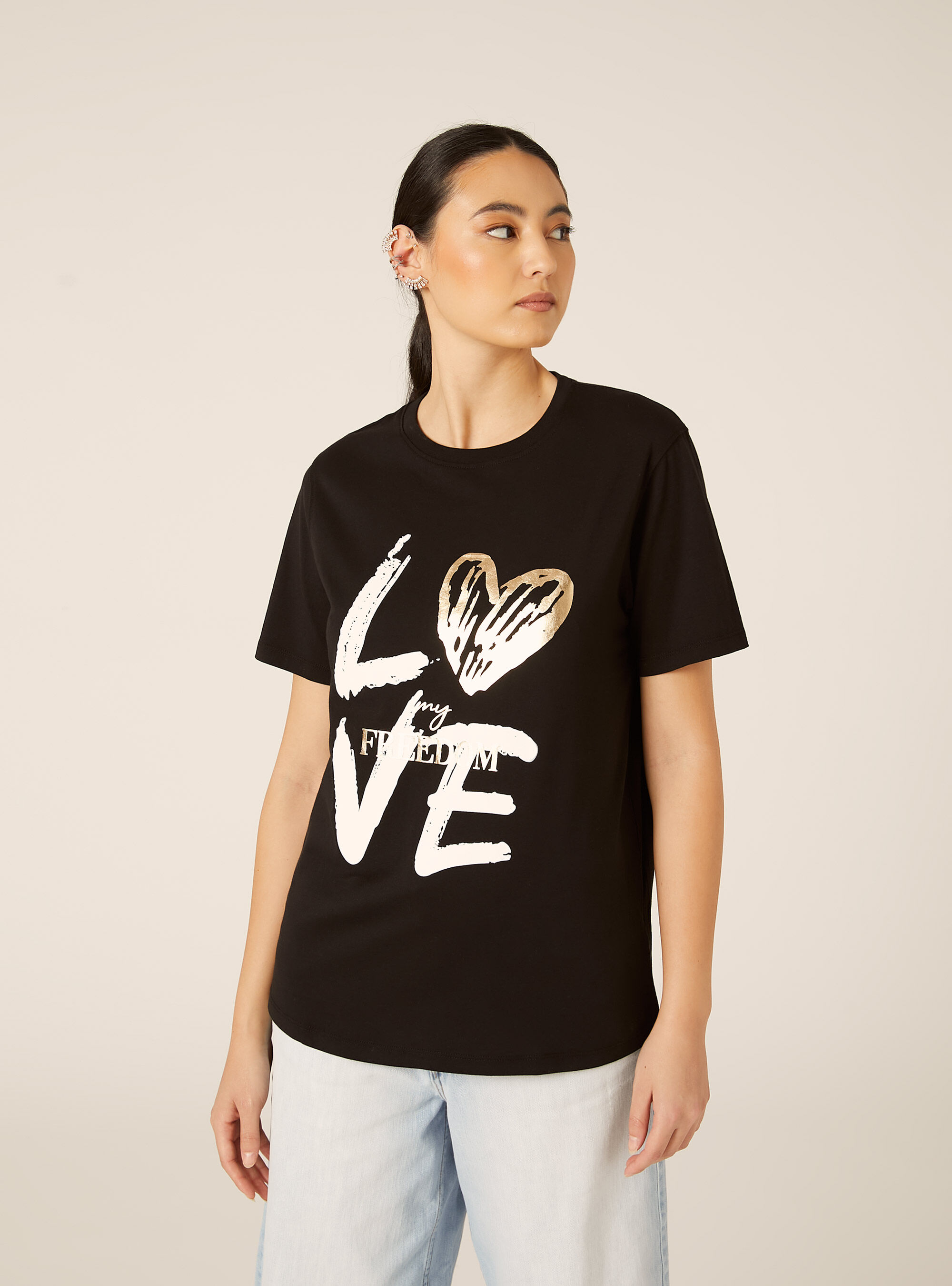 T-shirt avec imprim&eacute; m&eacute;tallis&eacute;