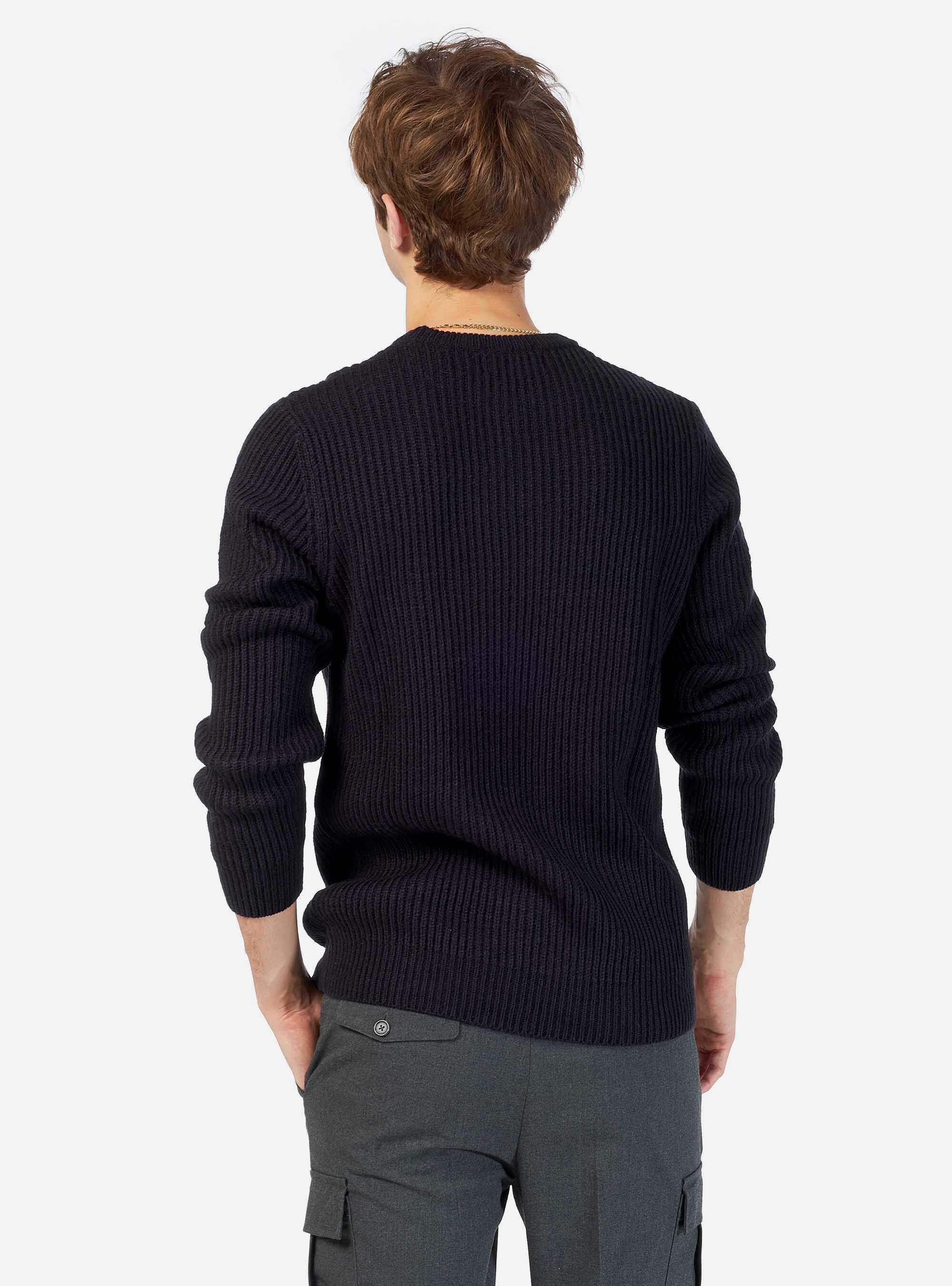 English ribbed pullover in wool blend, BLUE NAVY
