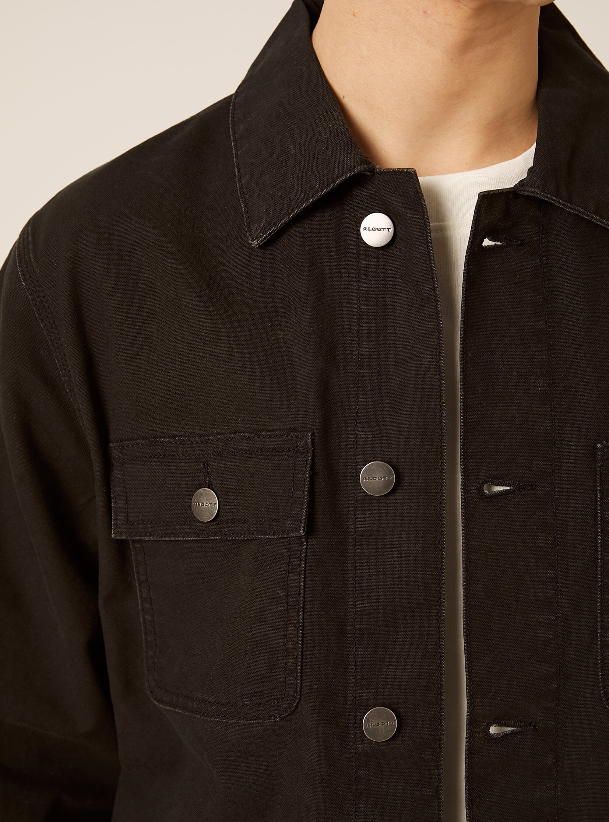 Giacca camicia in canvas tasche a toppa, BK1 BLACK