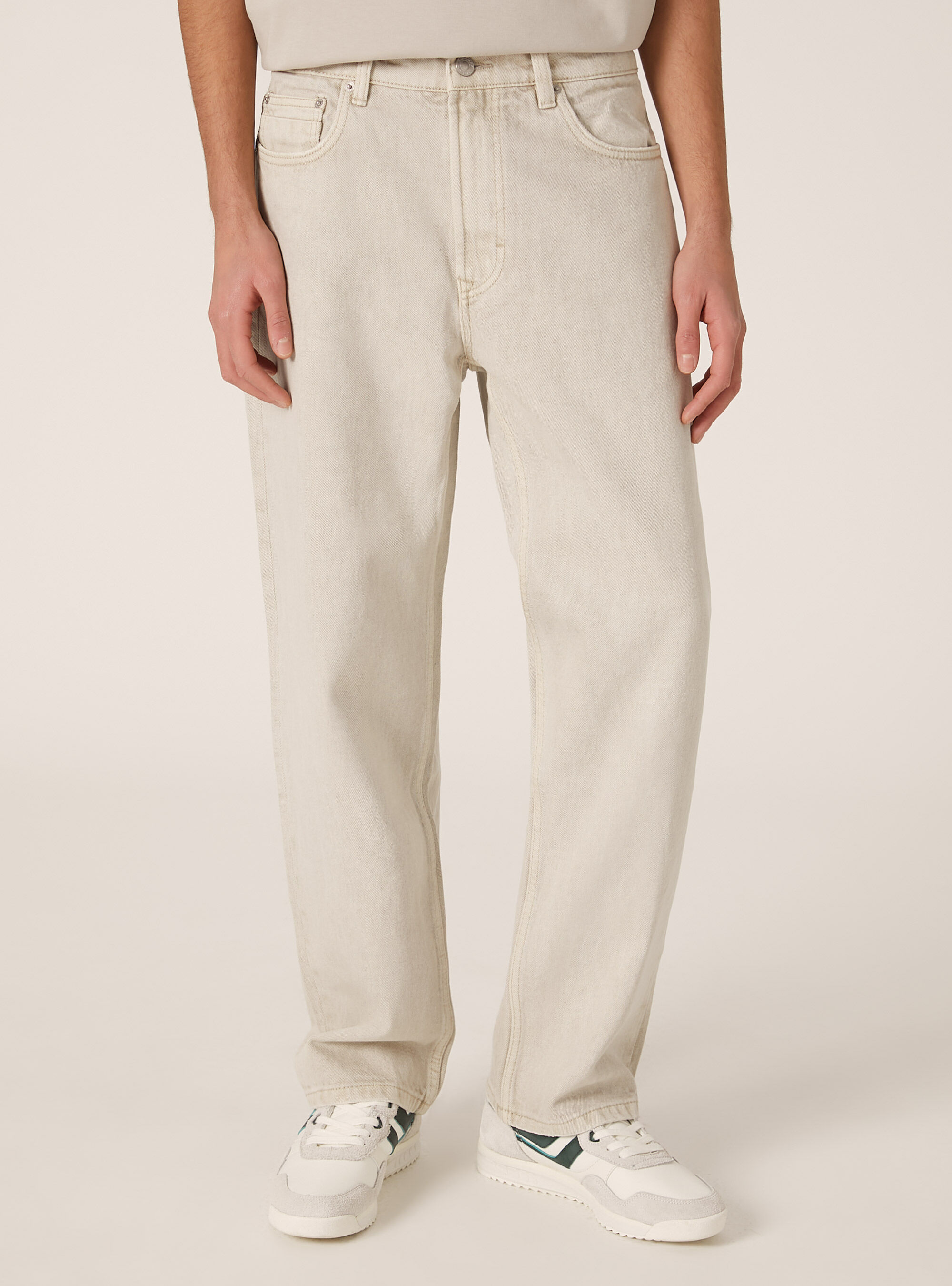 Pantalon droit en denim color&eacute;, BG2 BEIGE MEDIUM