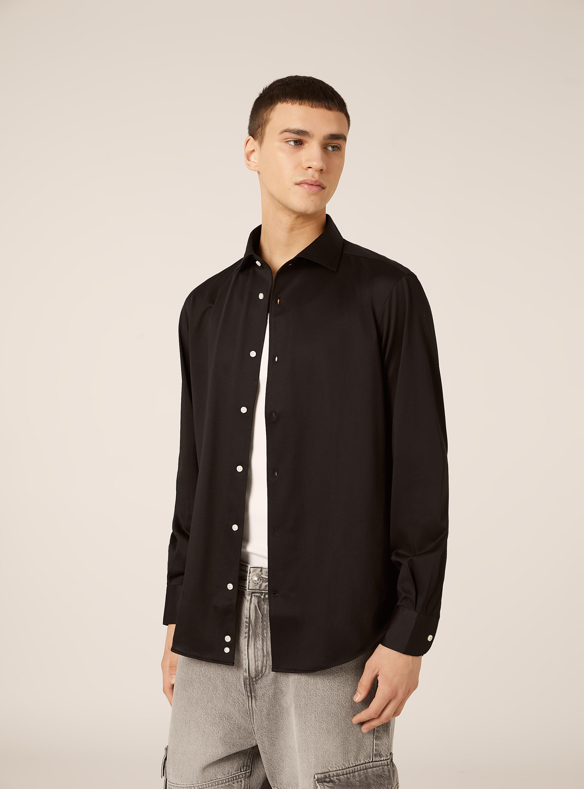 Camicia in jersey in misto cotone, BK1 BLACK