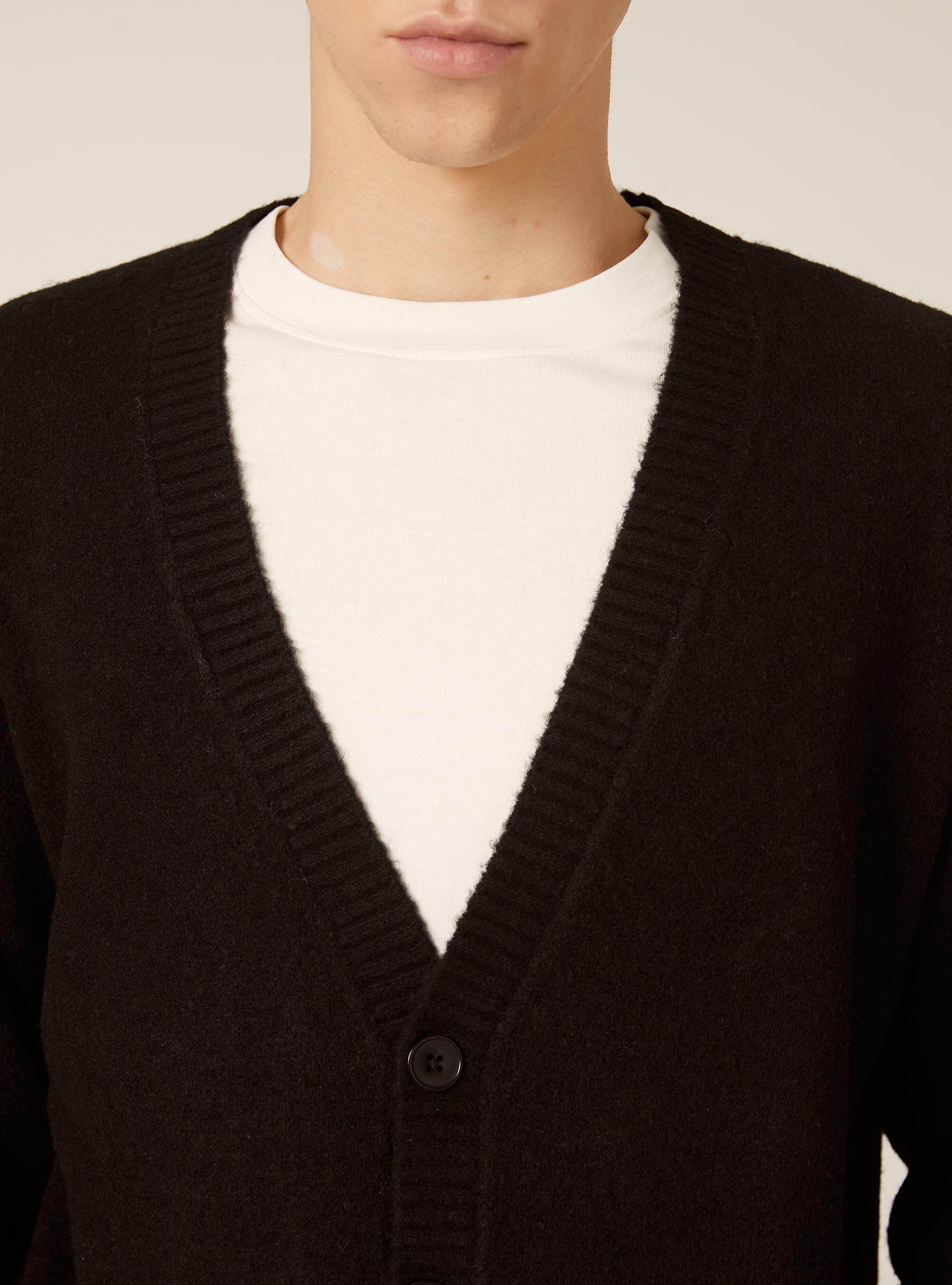Cardigan coupe carr&eacute;e en laine m&eacute;lang&eacute;e, BK1 BLACK
