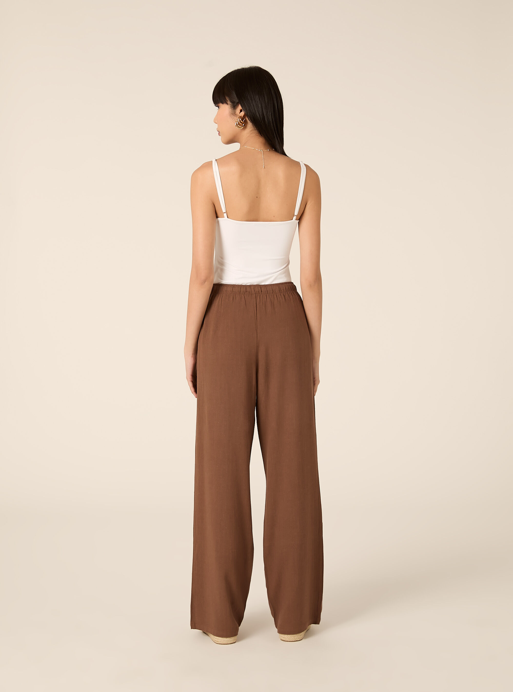 Pantaloni wide leg in misto lino, BR2 BROWN MEDIUM