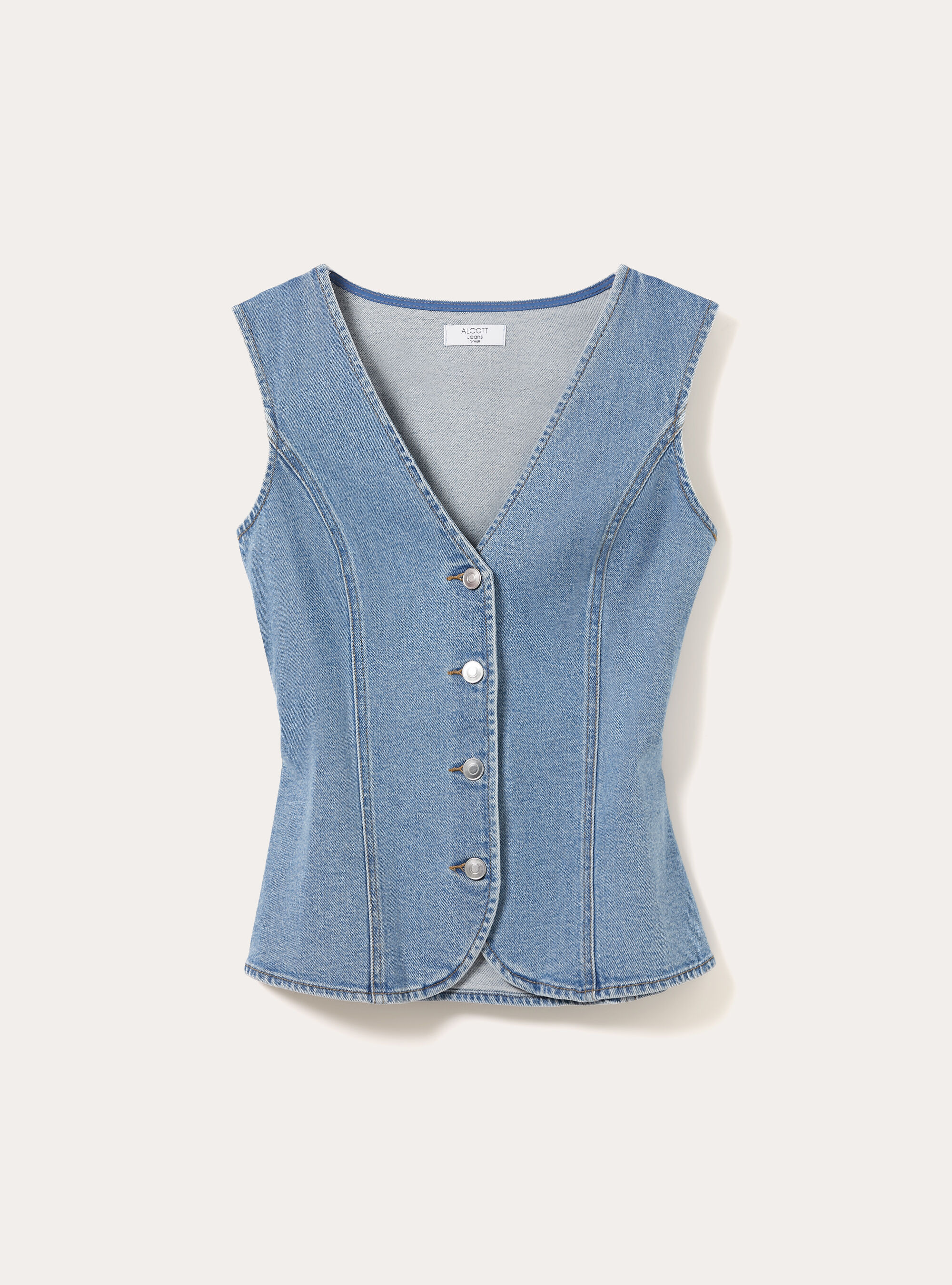 Gilet in denim con bottoni, D006 AZURE