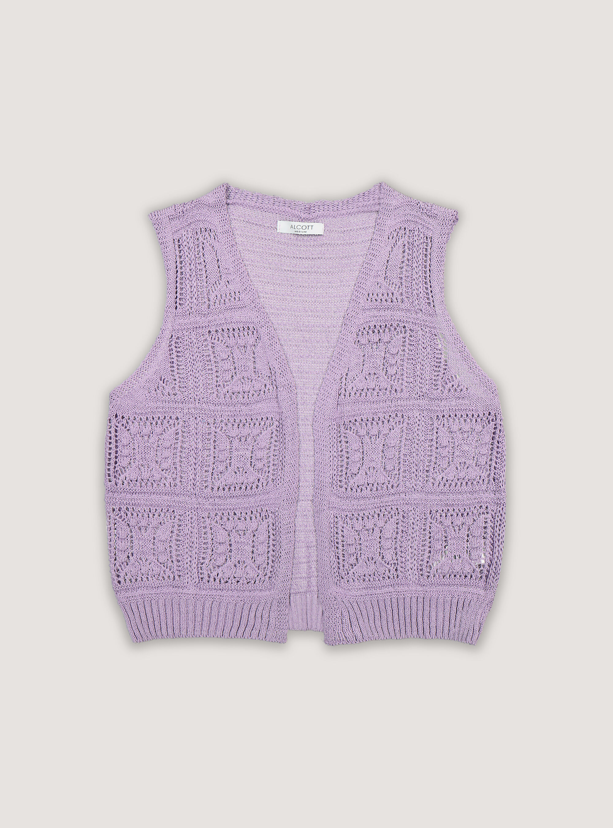 Sleeveless open crochet cardigan, LC1 DARK LILLAC
