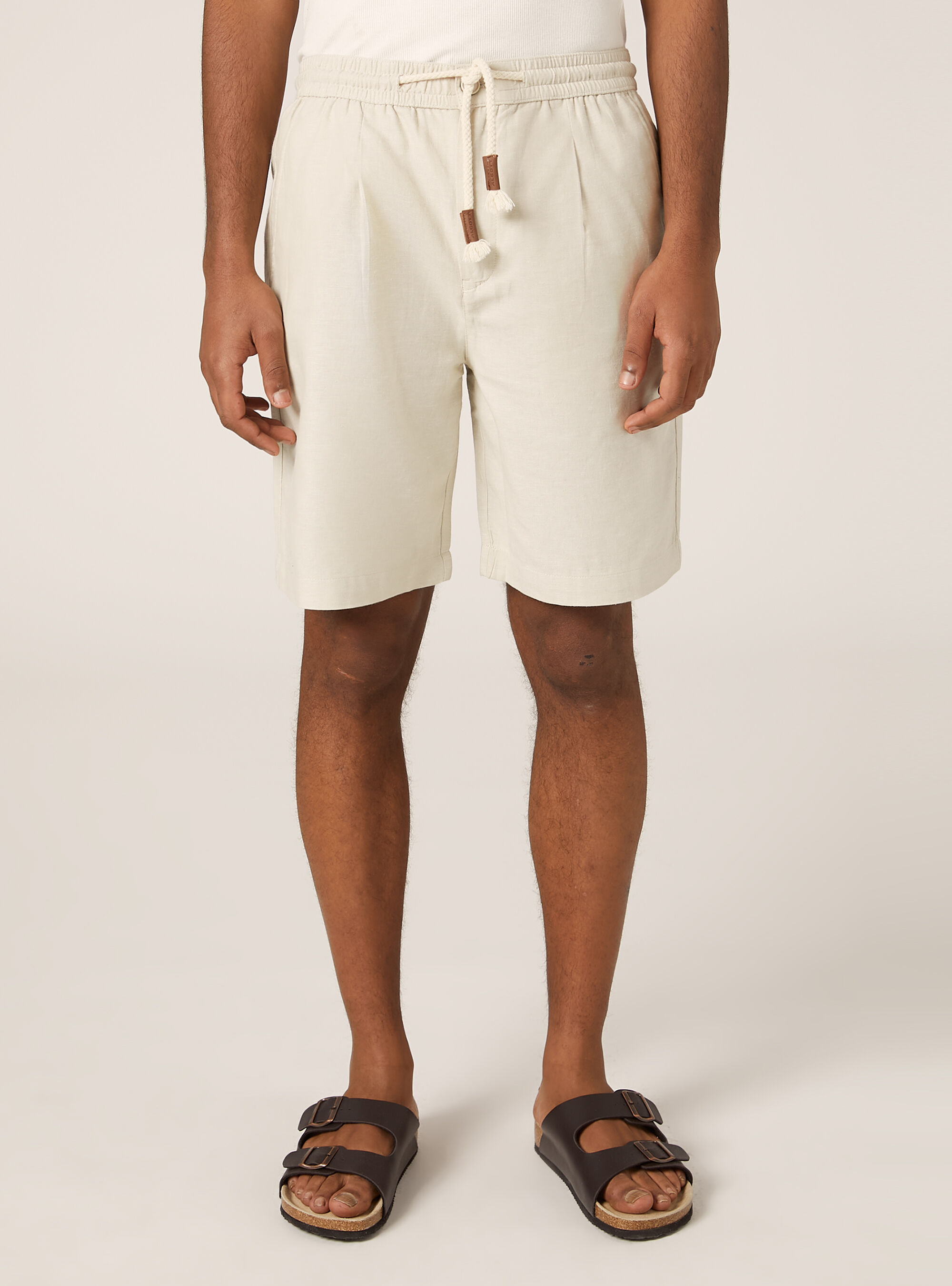 Linen Bermuda Shorts with Drawstring, SA3 SAND LIGHT
