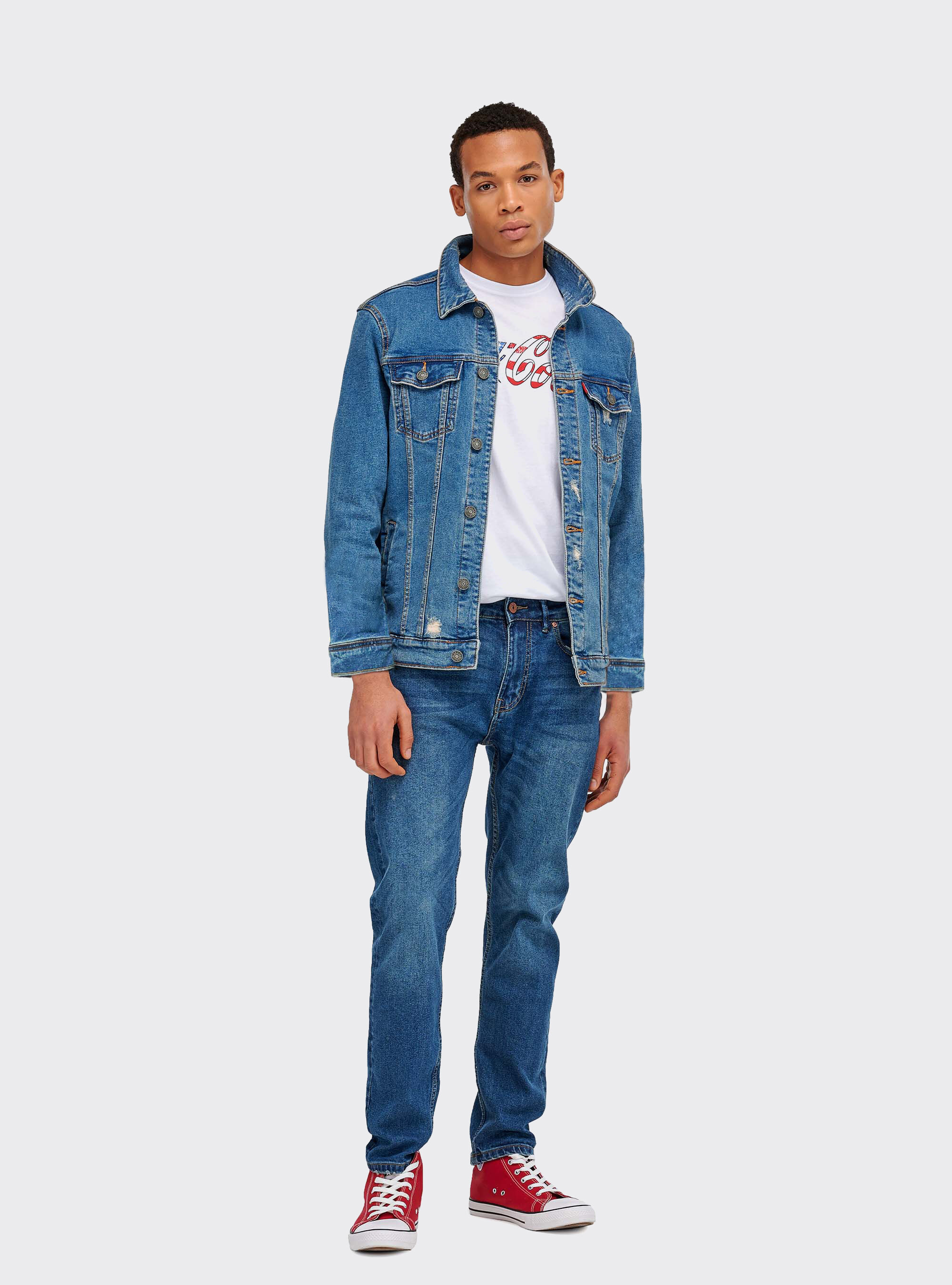 Veste en jean avec d&eacute;chirures, C284 AZZURRE