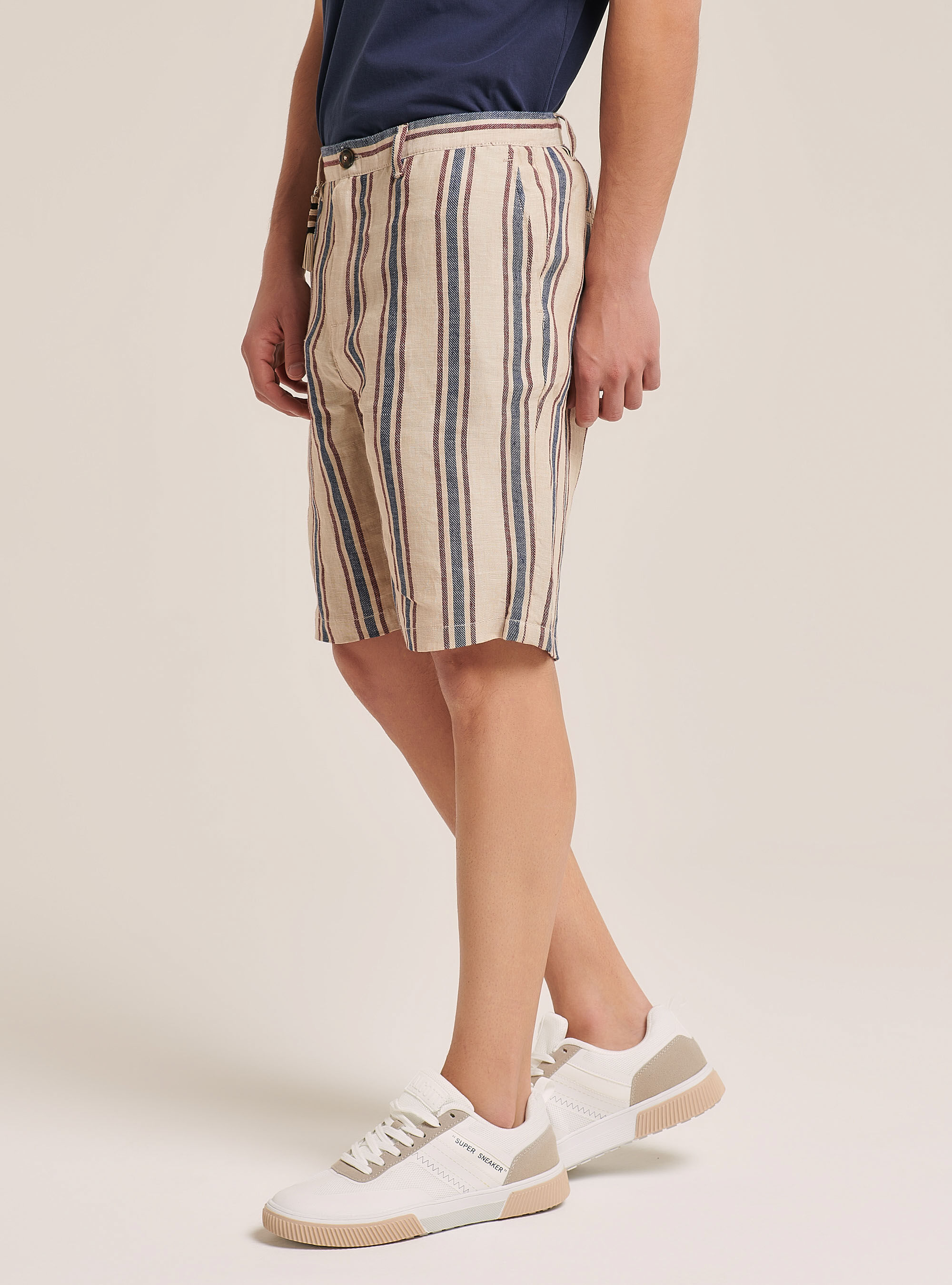 Short striped trousers, BLUE NAVY