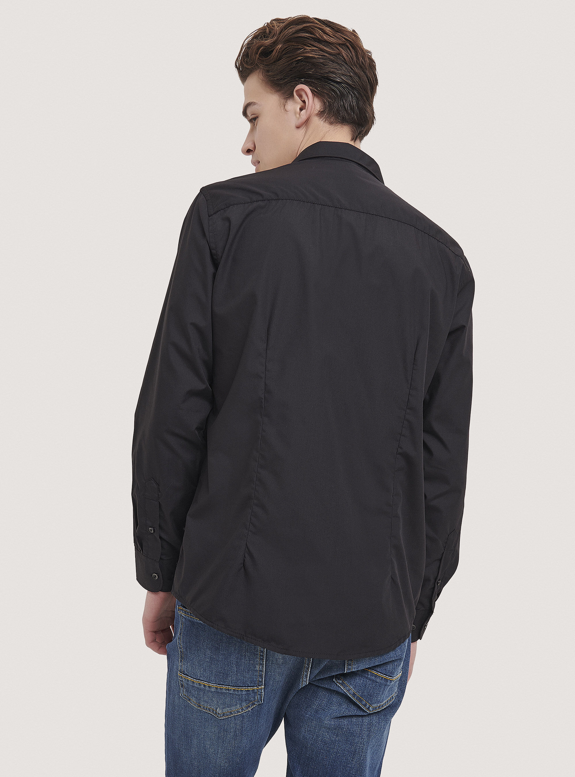 Camicia a manica lunga in tinta unita, NEGRO