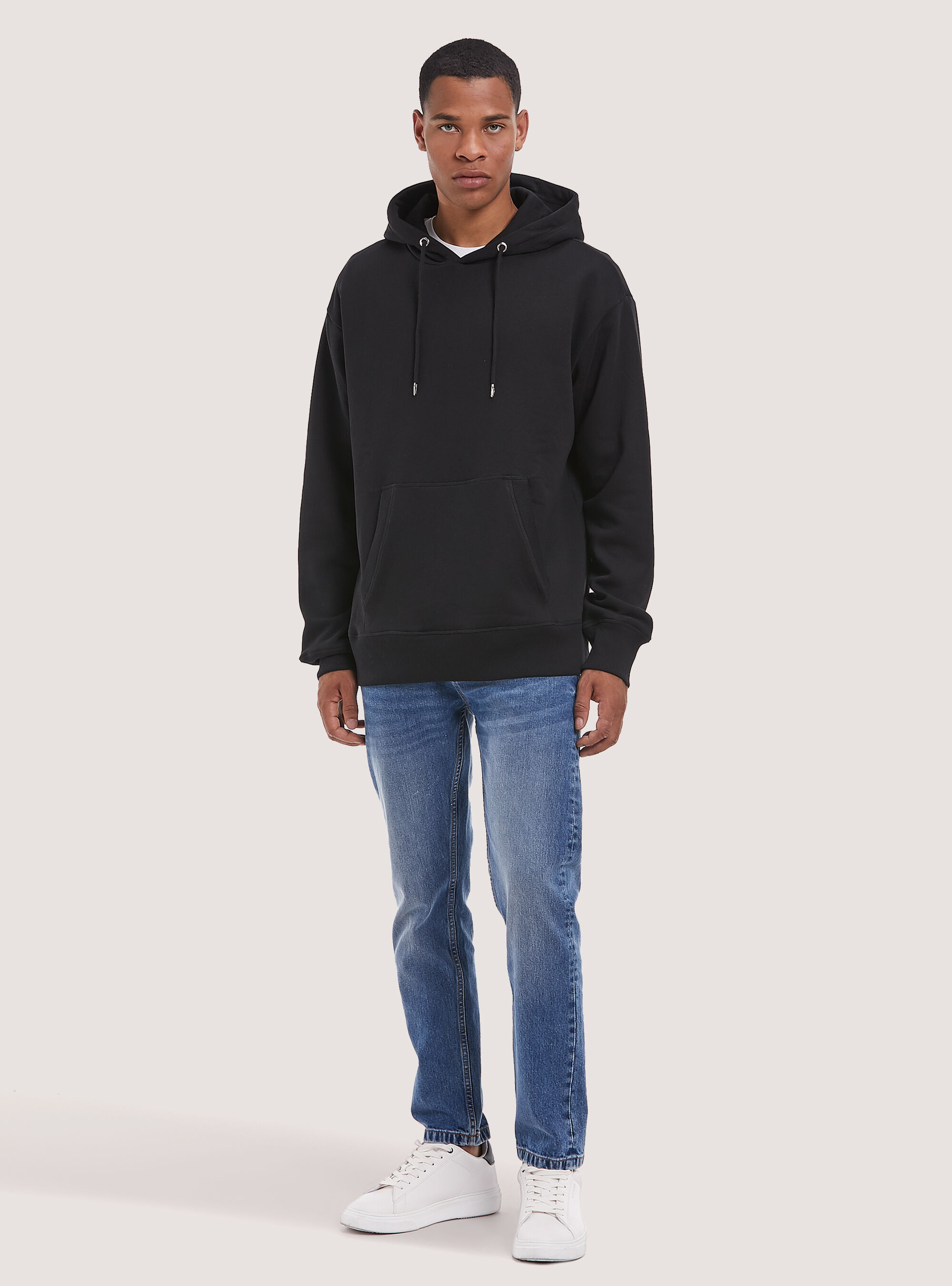 Solid pouch pocket fleece hoodie top
