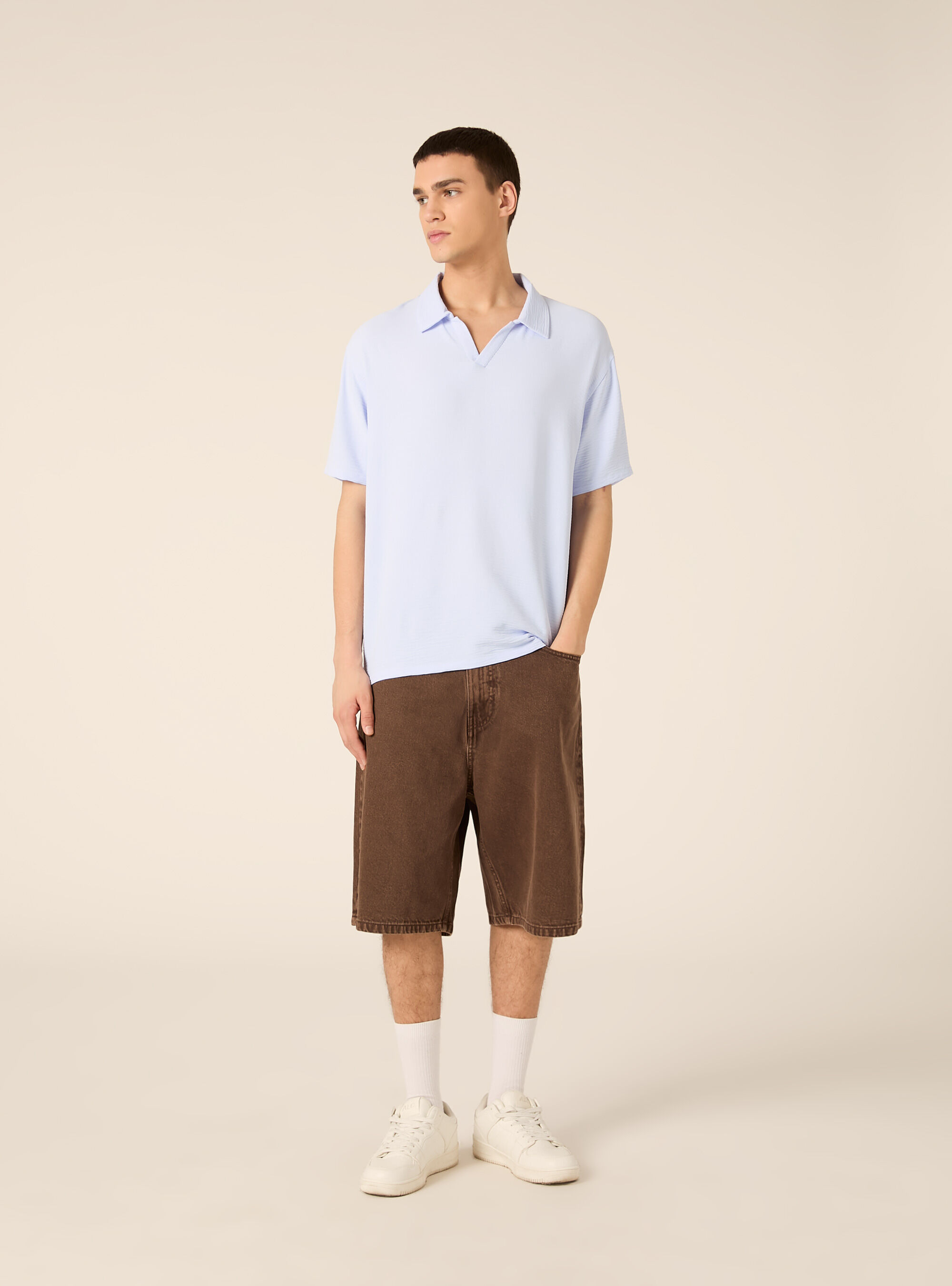 Polo basica in crepe, AZ1 AZURE DARK