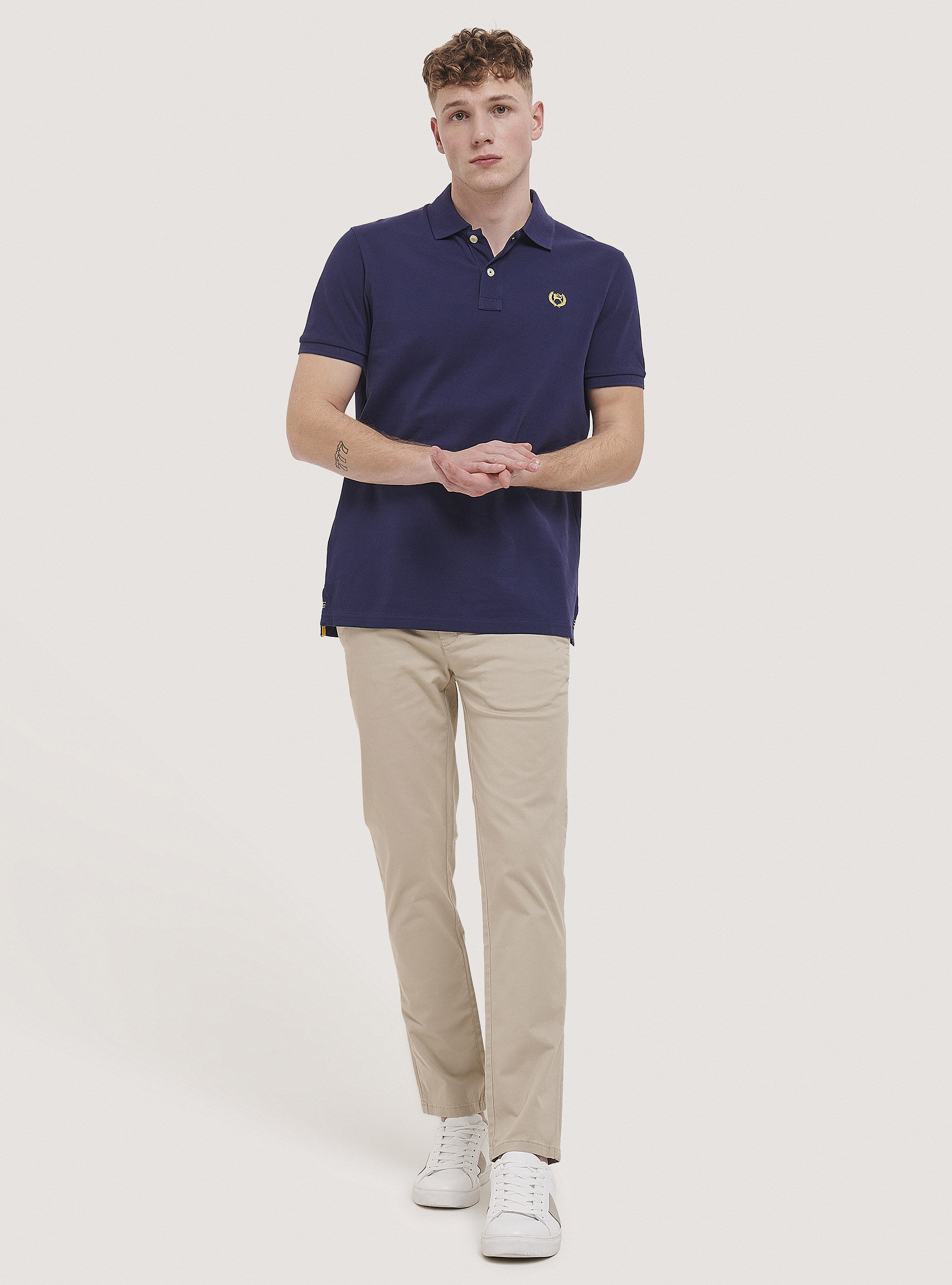 Cotton pique polo shirt with embroidery, C2352 BLUE