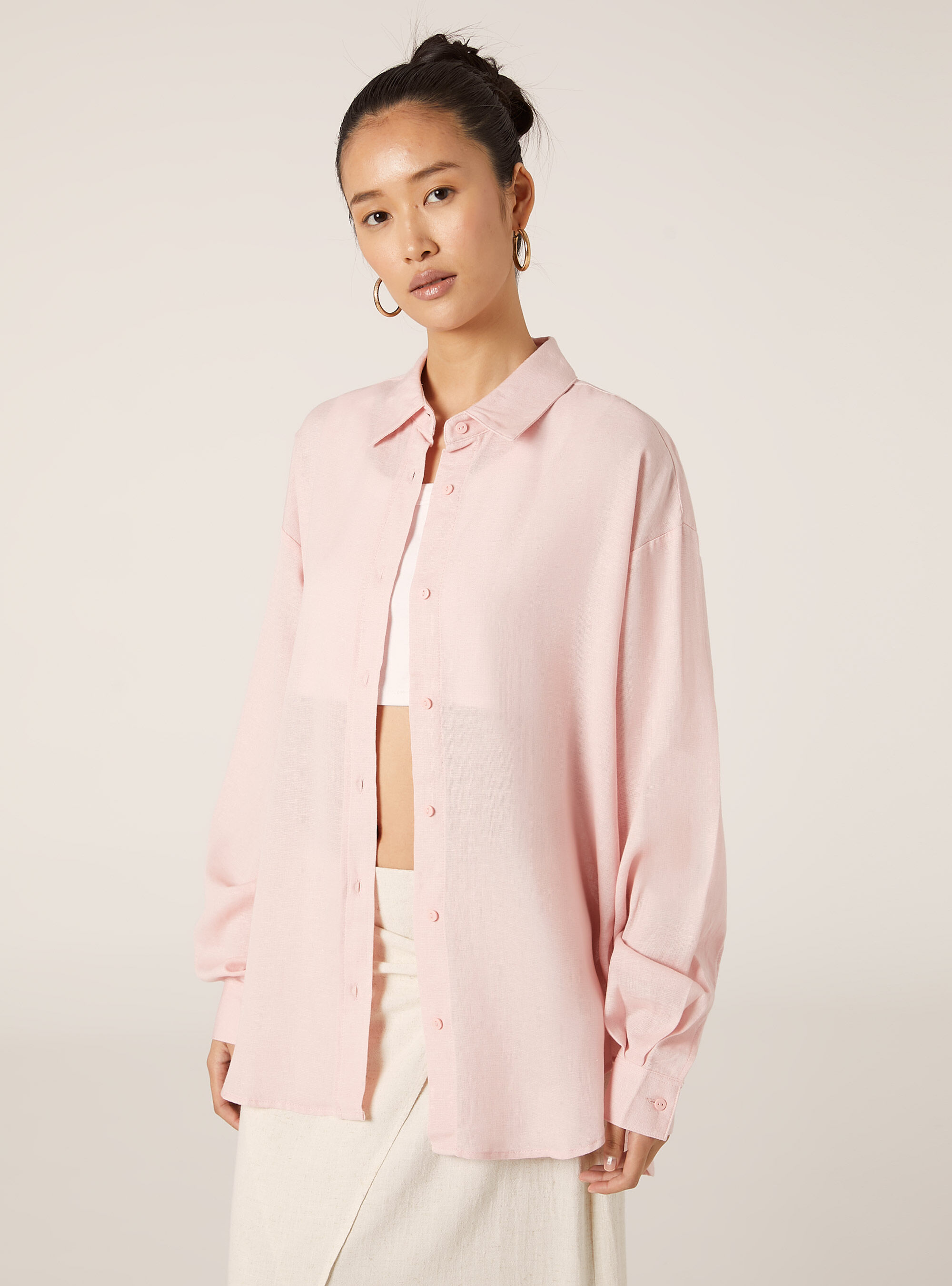 Camisa de lino de corte c&oacute;modo, PK2 PINK MEDIUM