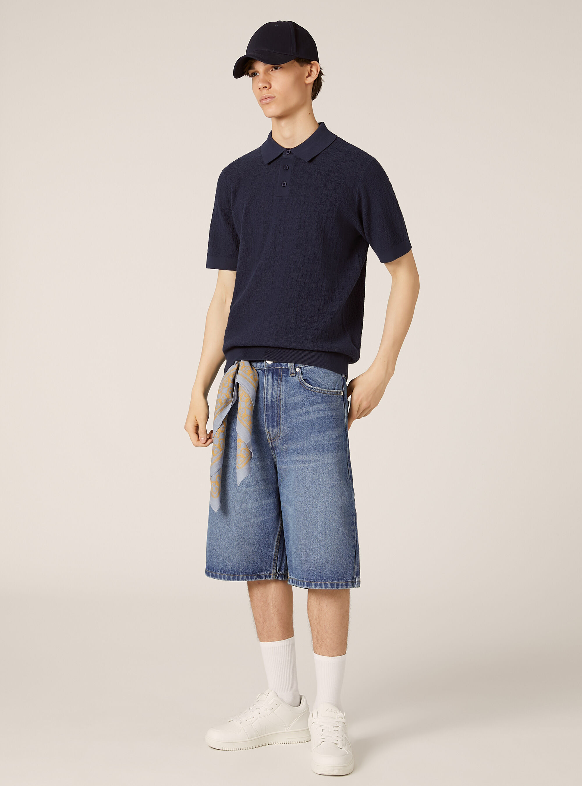 Polo en maille textur&eacute;e, MNA2 NAVY MEL MED