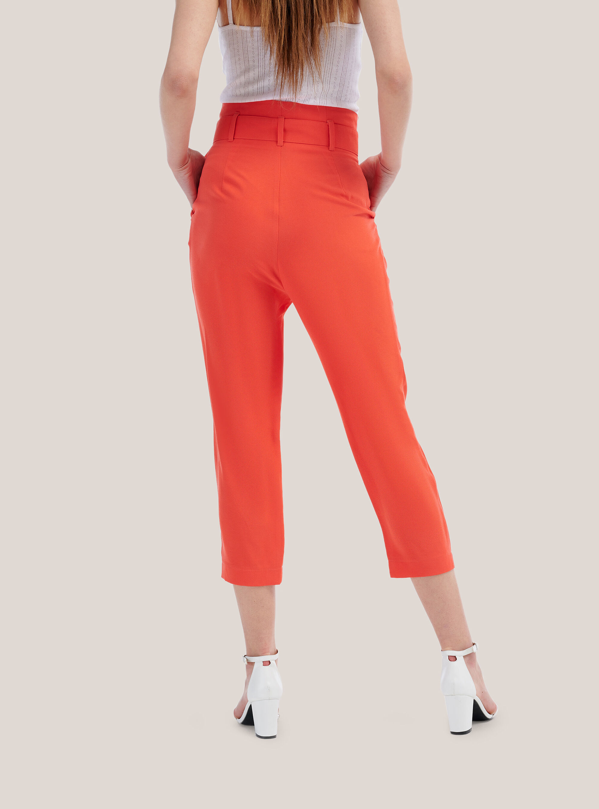 Pantalon paperbag avec ceinture coupe confort, C3382 DARK ORANGE
