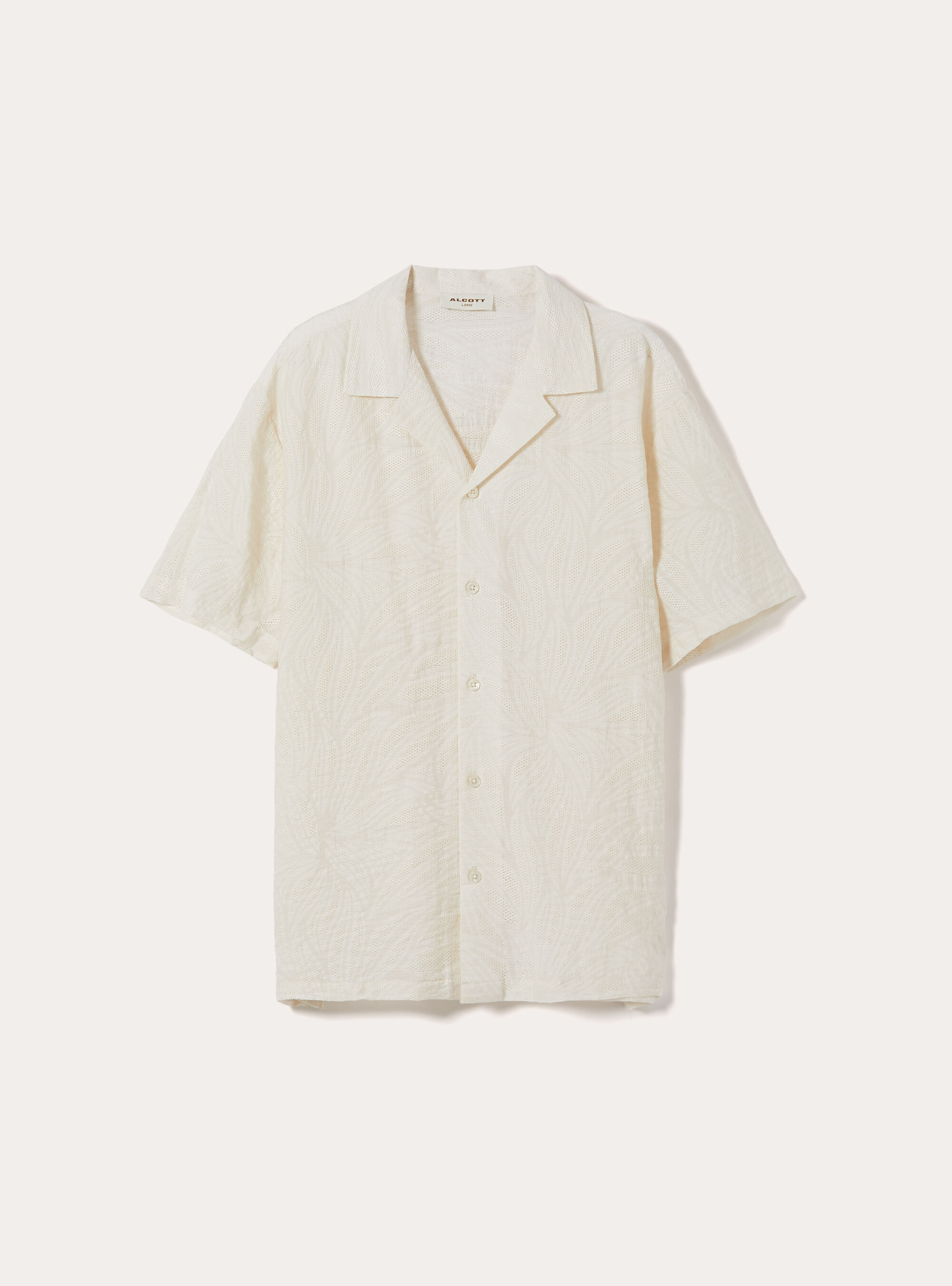 Textured Leaf Print Bowling Shirt, WH1 OFF WHITE
