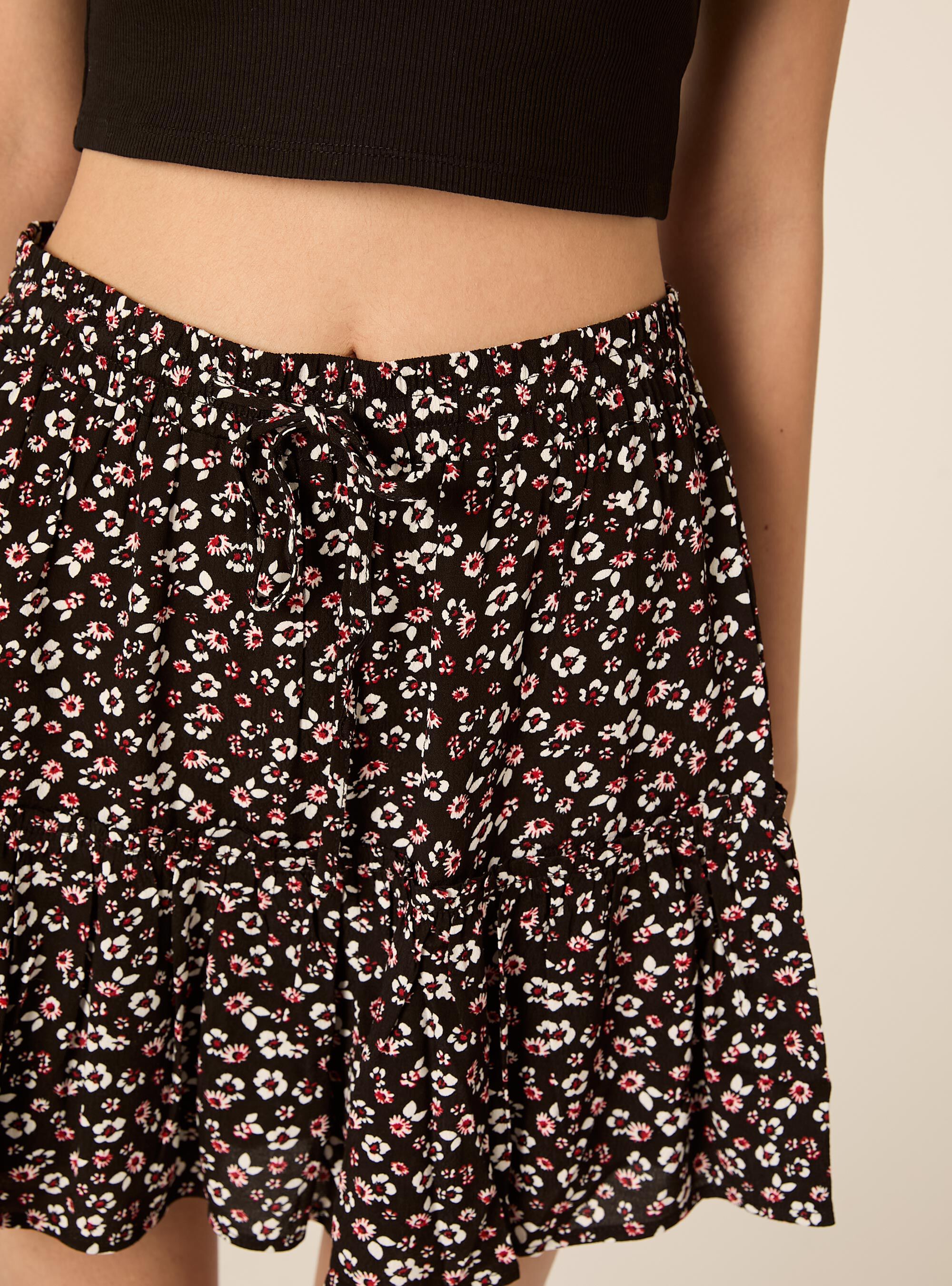 Gonna corta con fantasia floreale, BK1 BLACK