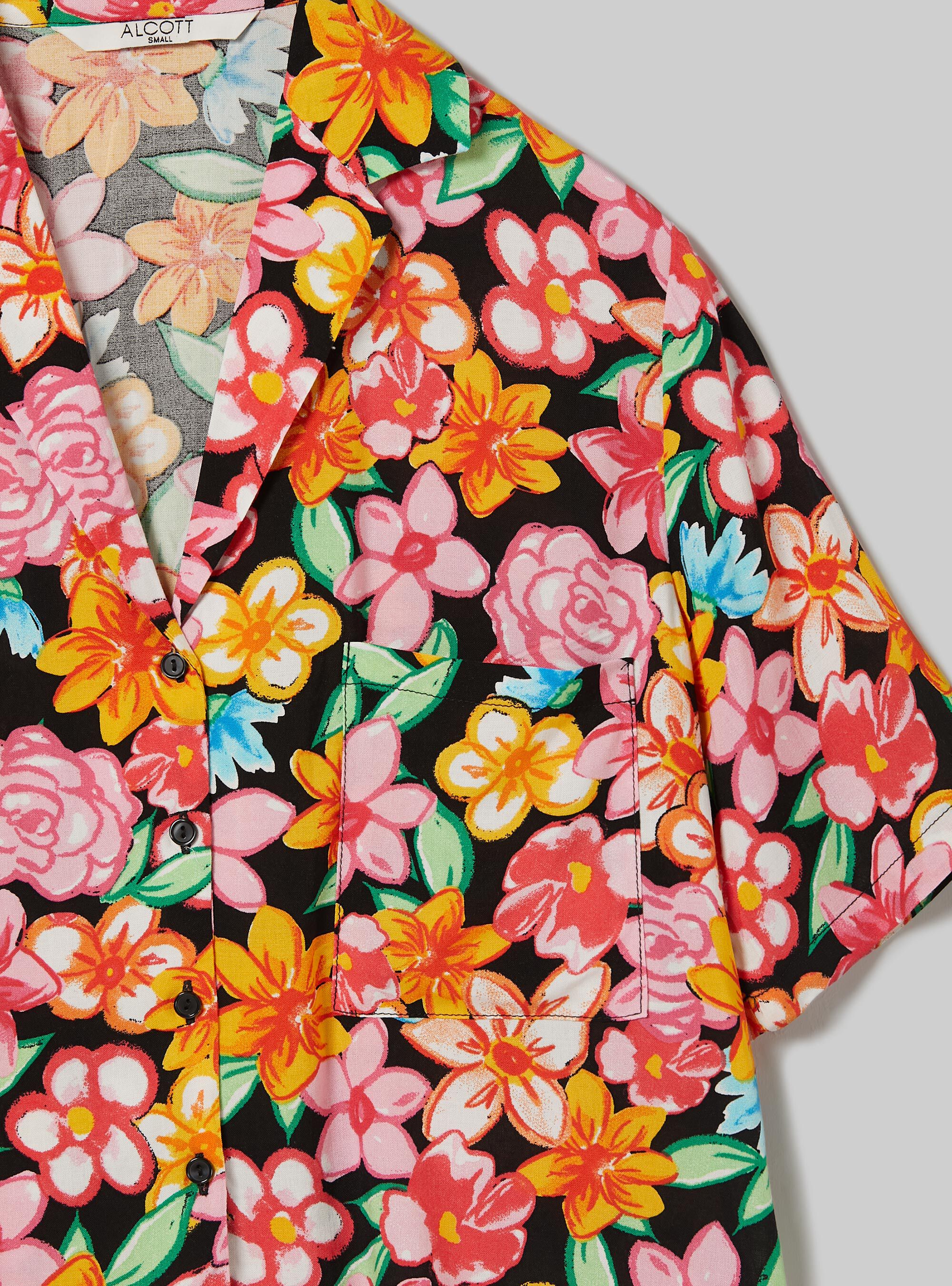 Cropped shirt with print, BK1 BLACK