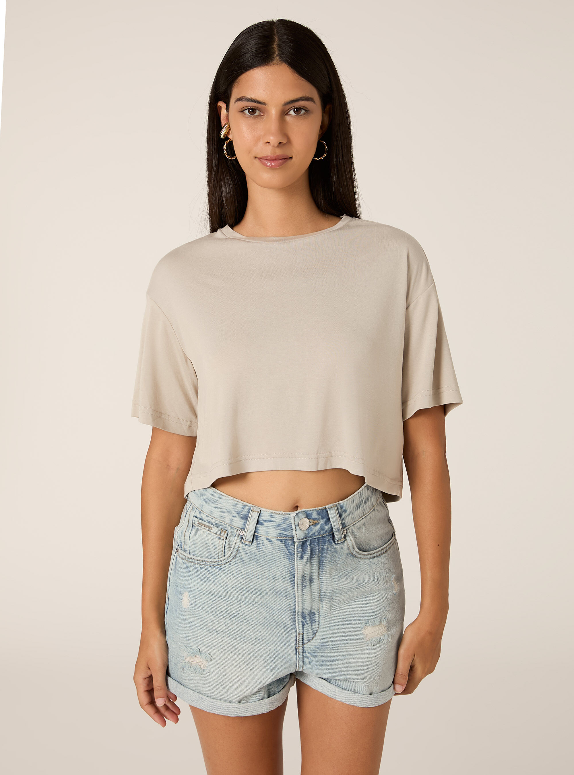 Gek&uuml;rztes T-Shirt mit weichem Griff, BG2 BEIGE MEDIUM