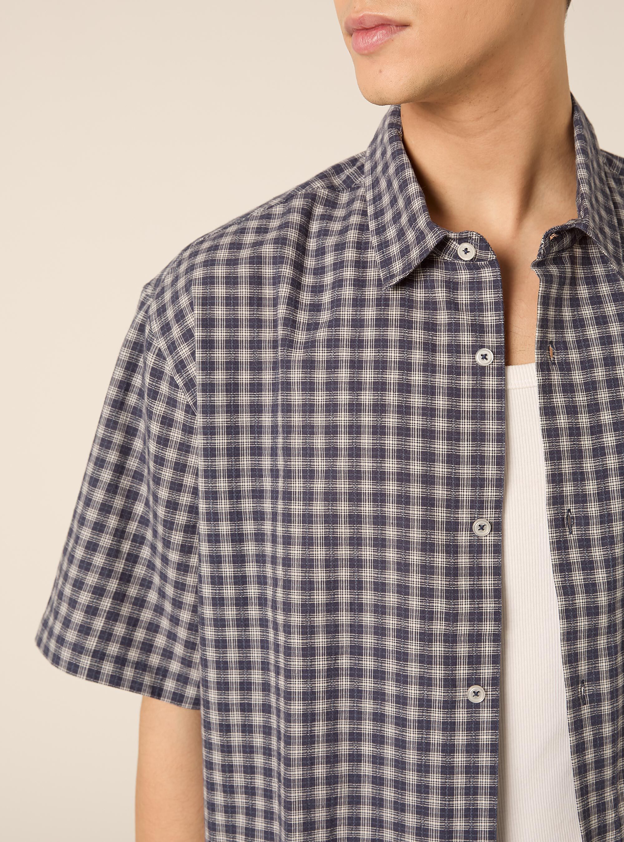 Camicia boxy fit testurizzata a quadri, BL2 BLUE MEDIUM