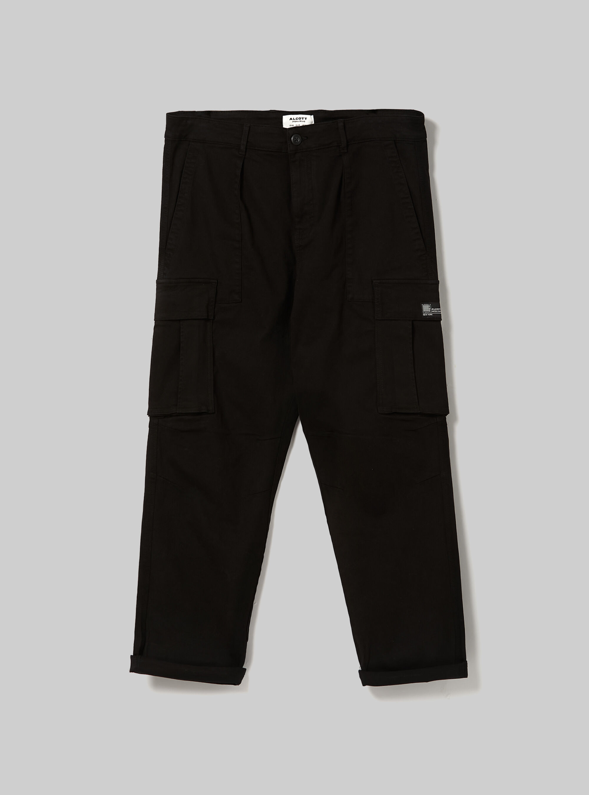 Pantaloni cargo relaxed in twill stretch, BK1 BLACK