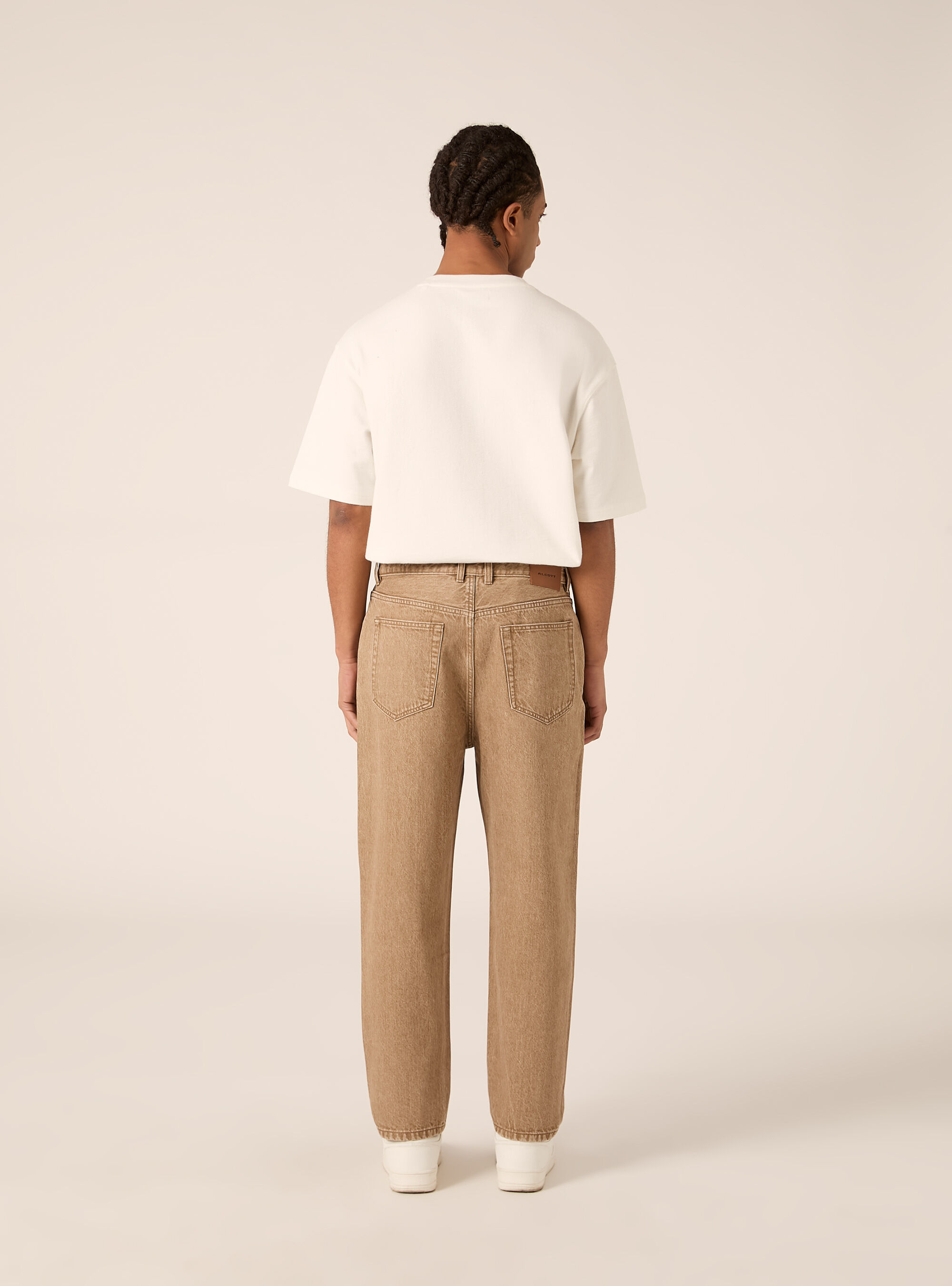 Pantalone loose fit in denim colorato, TABACCO MEDIO