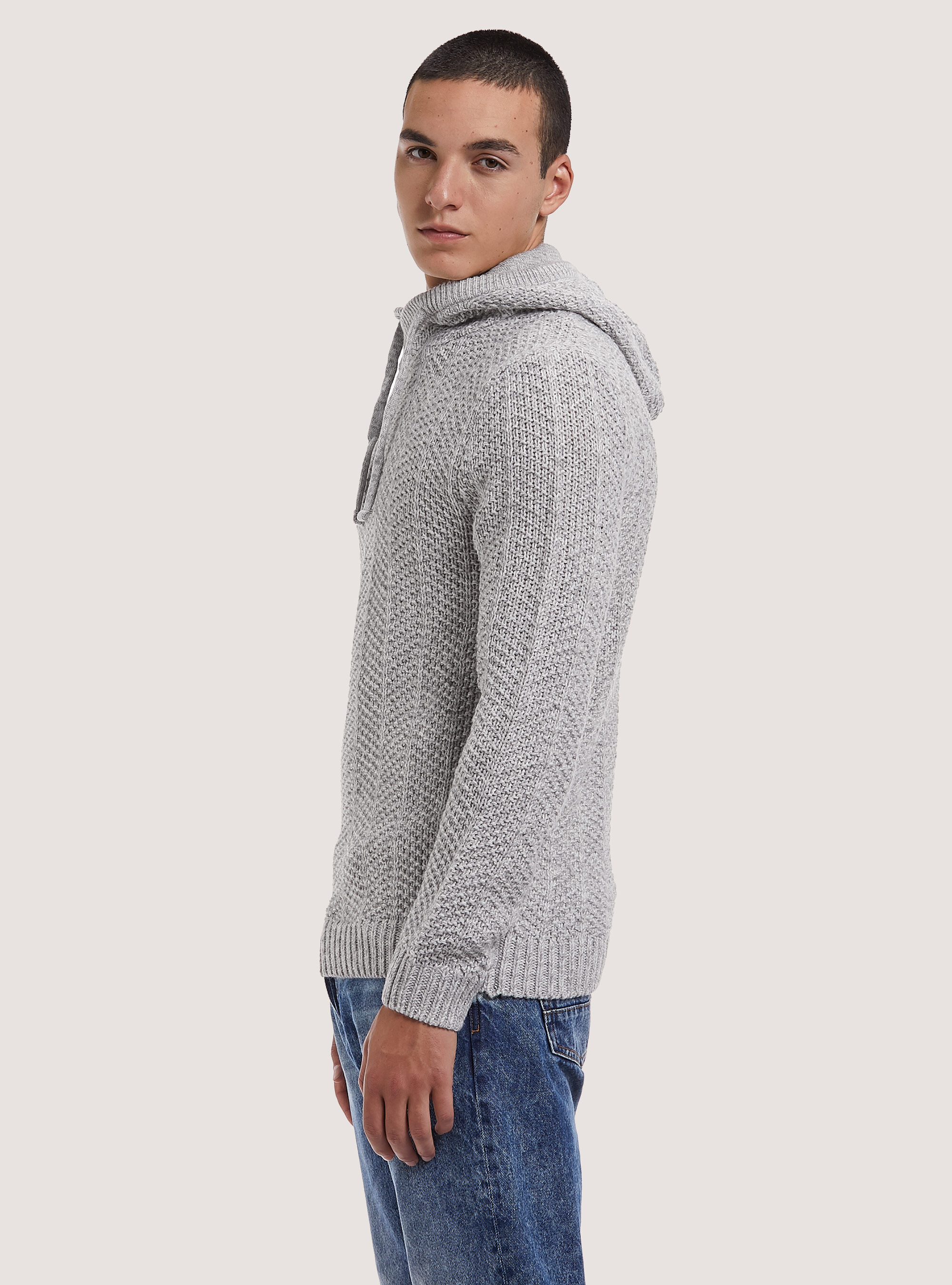 Wool blend hooded pullover, PEARL