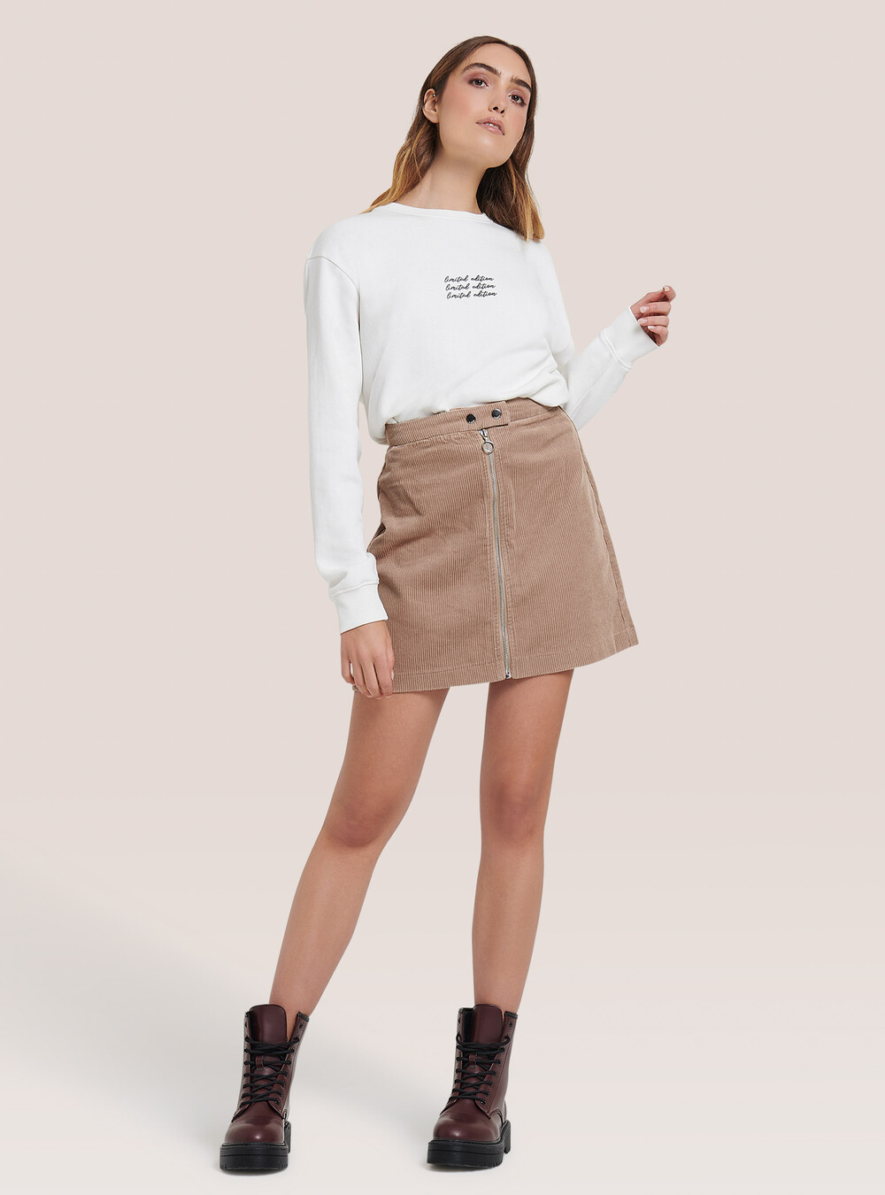 Jupe Midi Jupe Beige Velours Mini-jupe En Velours Côtelé Avec