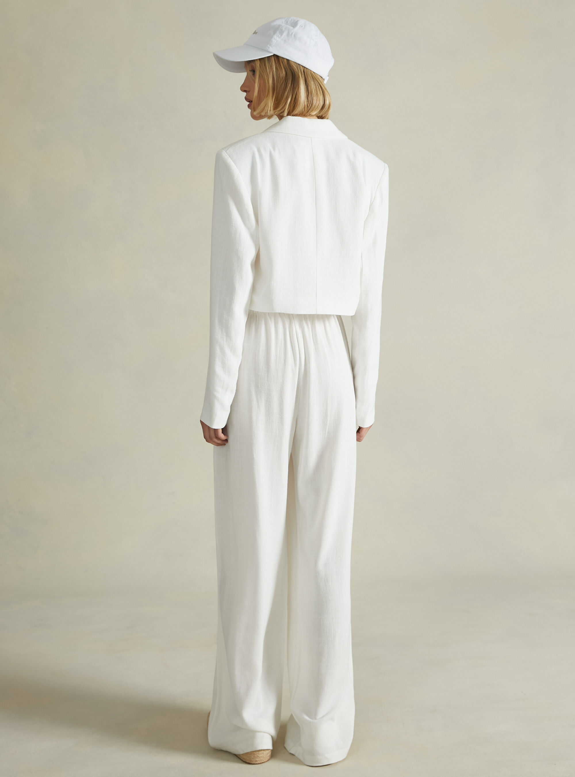 Cropped blazer in linen blend, WH2 WHITE
