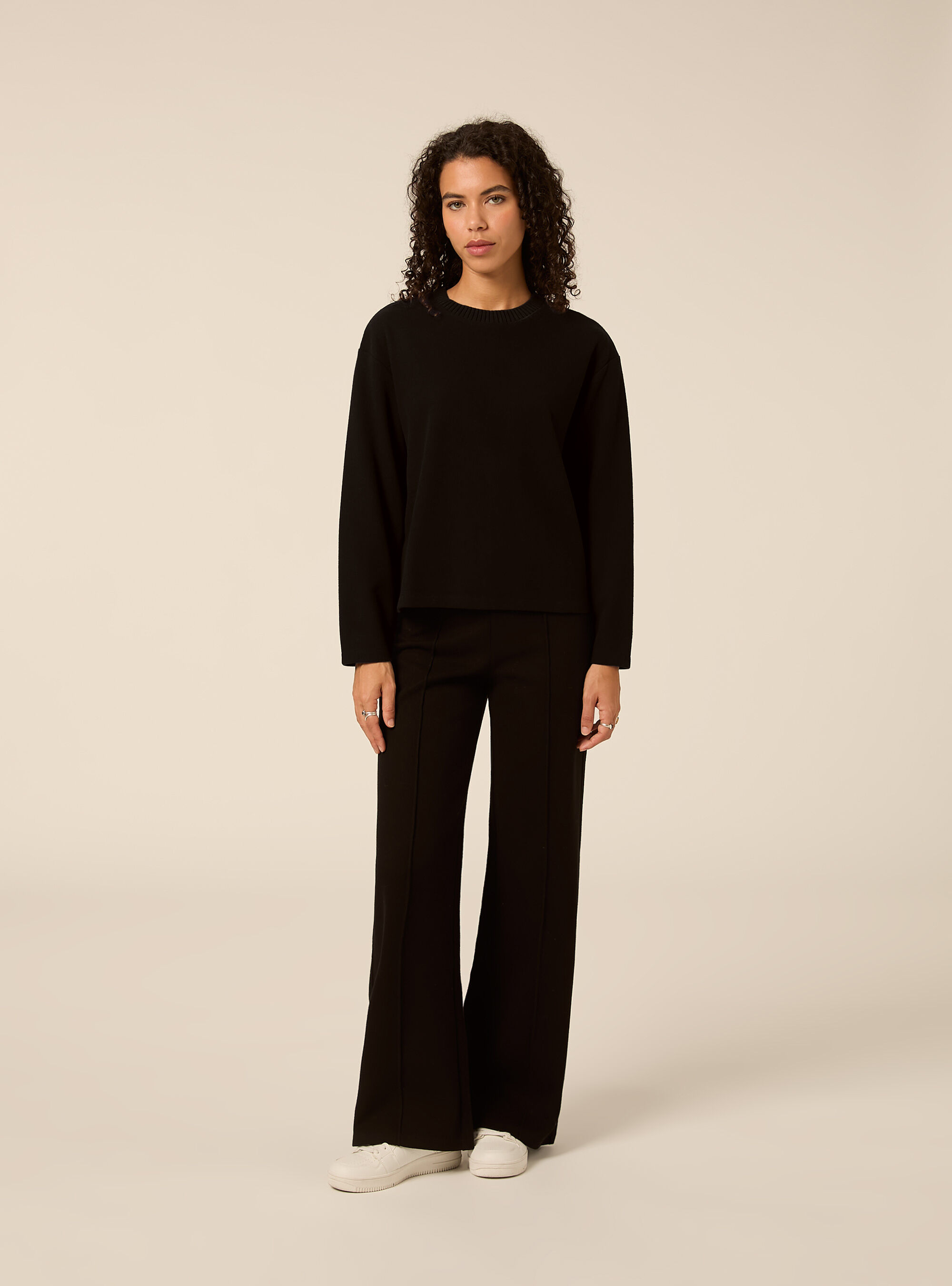 Pantaloni in maglia con nervatura, BK1 BLACK