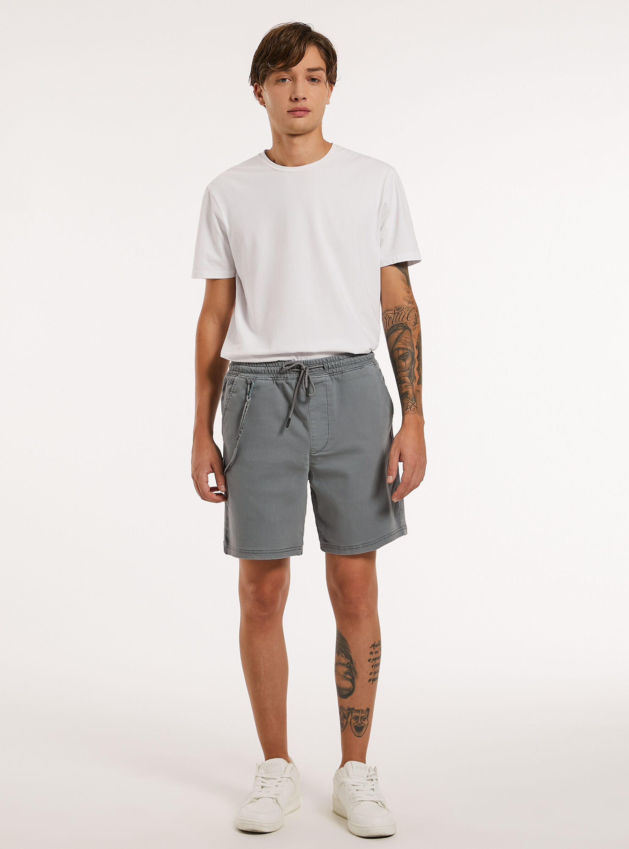 Cotton jogger bermuda shorts, BL2 BLUE MEDIUM