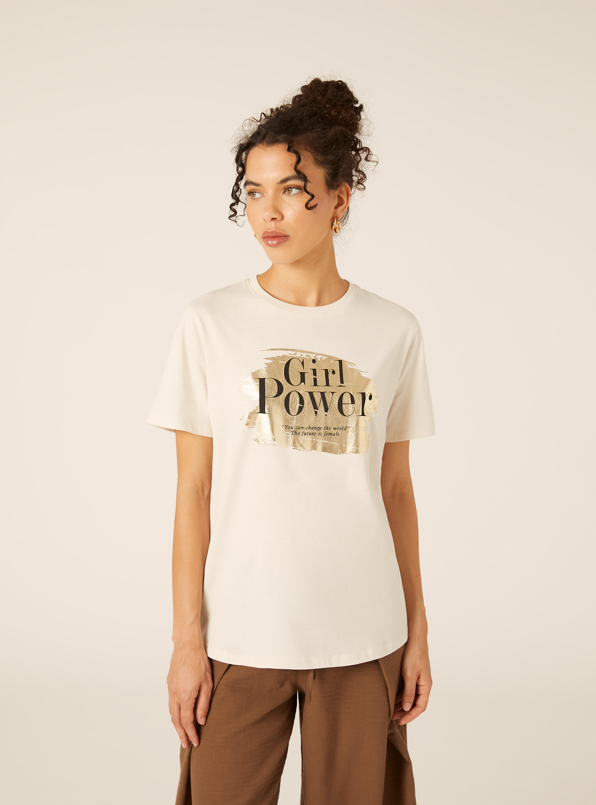 T-Shirt Coupe Regular &agrave; Imprim&eacute; Graphique Girl Power, CR3 CREAM LIGHT