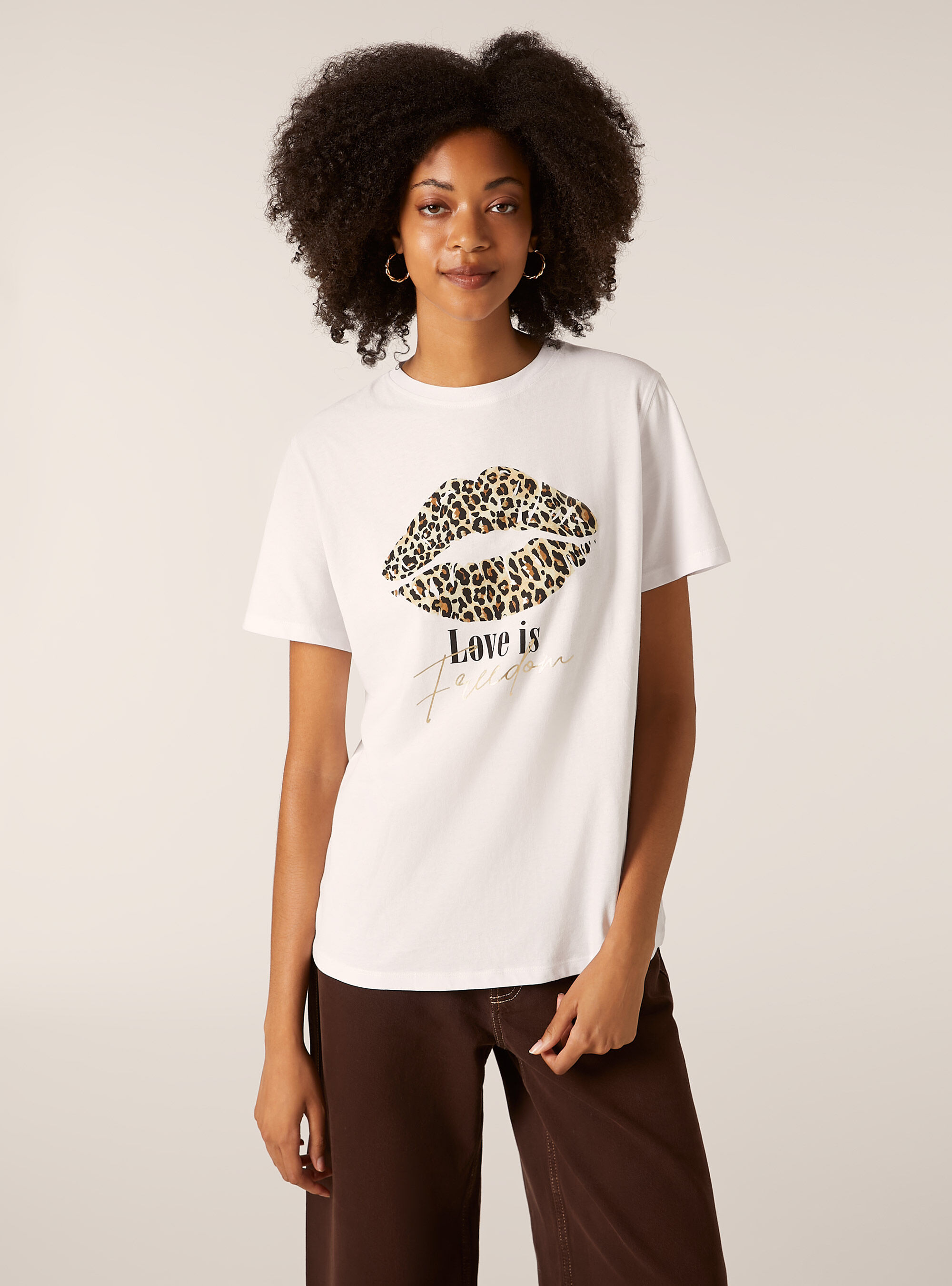 Maglietta con stampa animalier metallizzata, BIANCO OTTICO