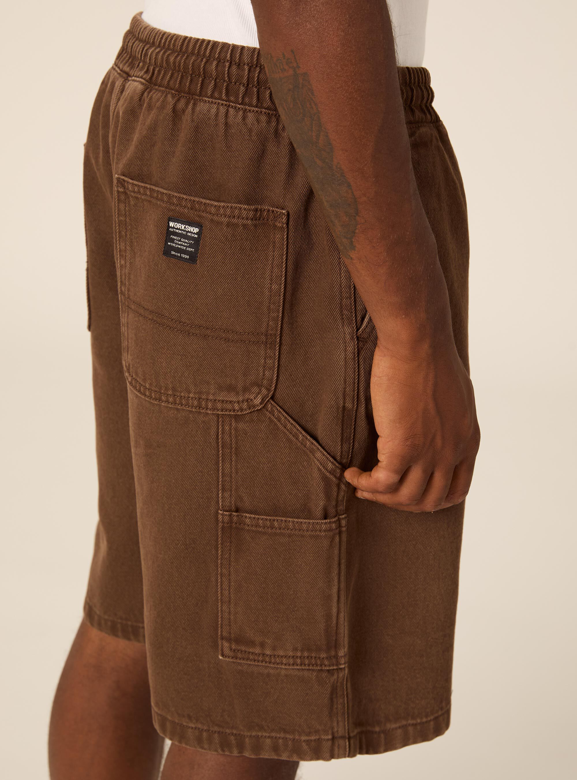 Bermuda carpenter con elastico in vita in twill, BR2 BROWN MEDIUM