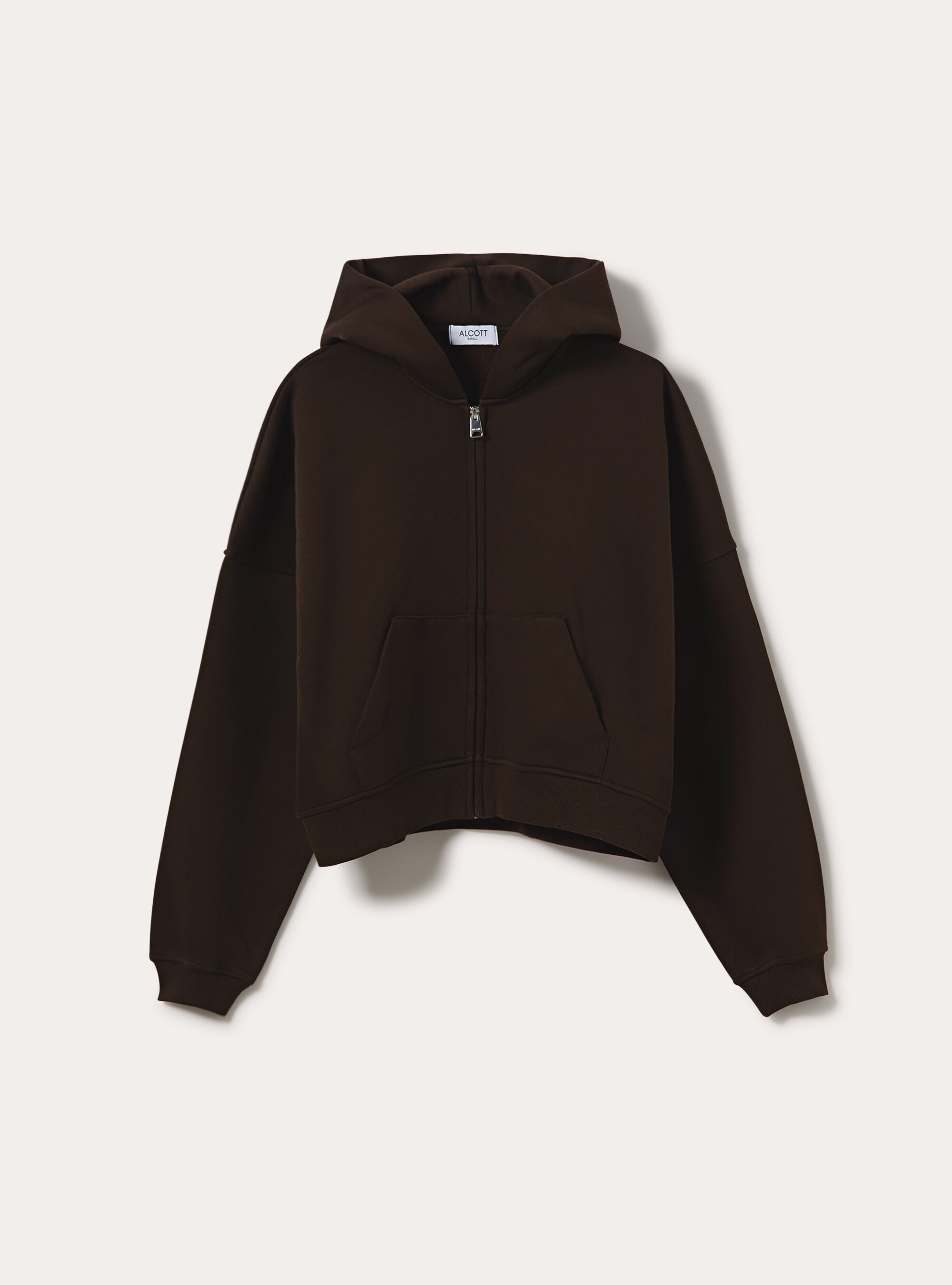 Sudadera corta con capucha y cremallera, BR1 BROWN DARK