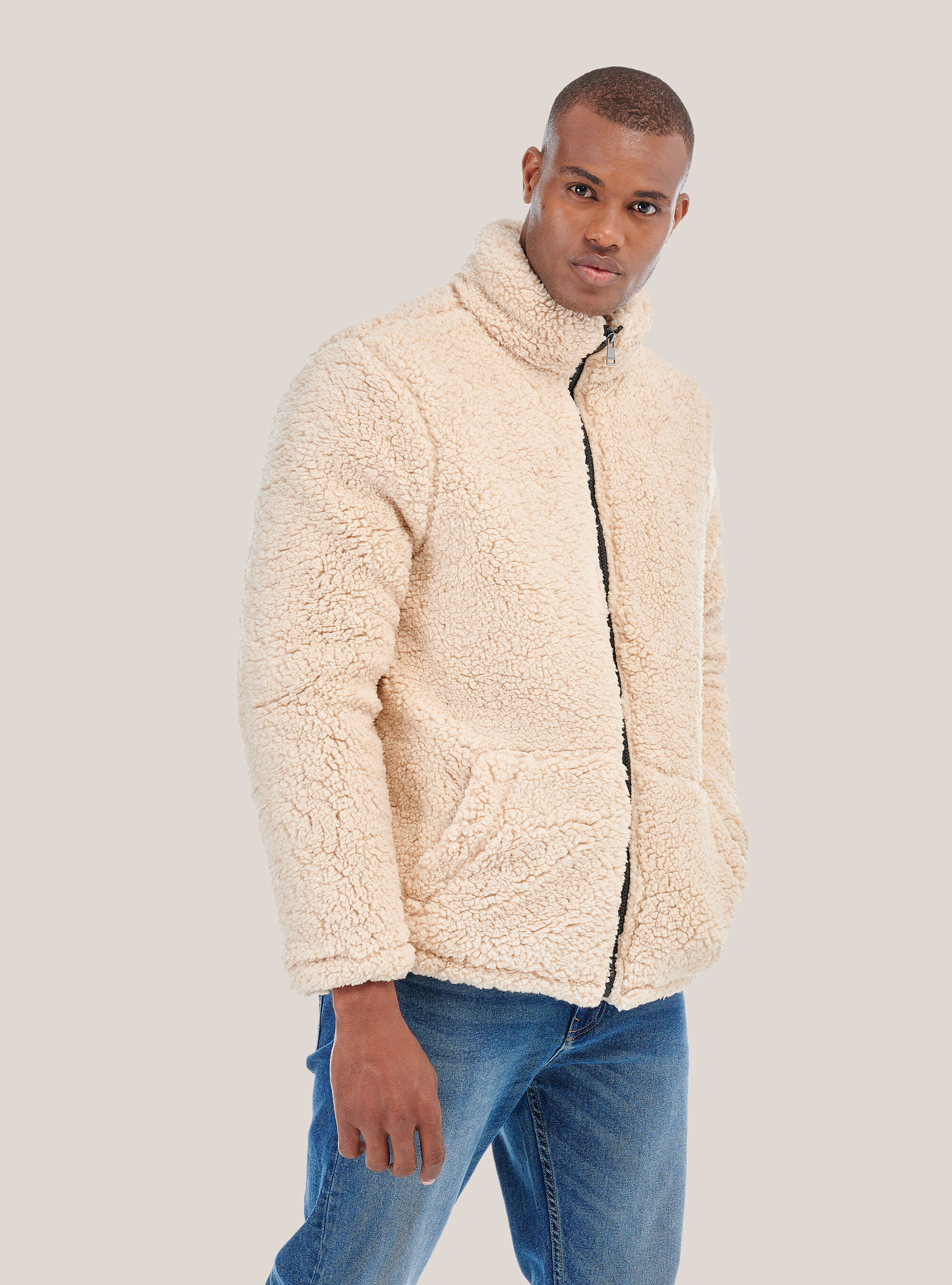 Blouson en faux cuir d'agneau, C581 BEIGE