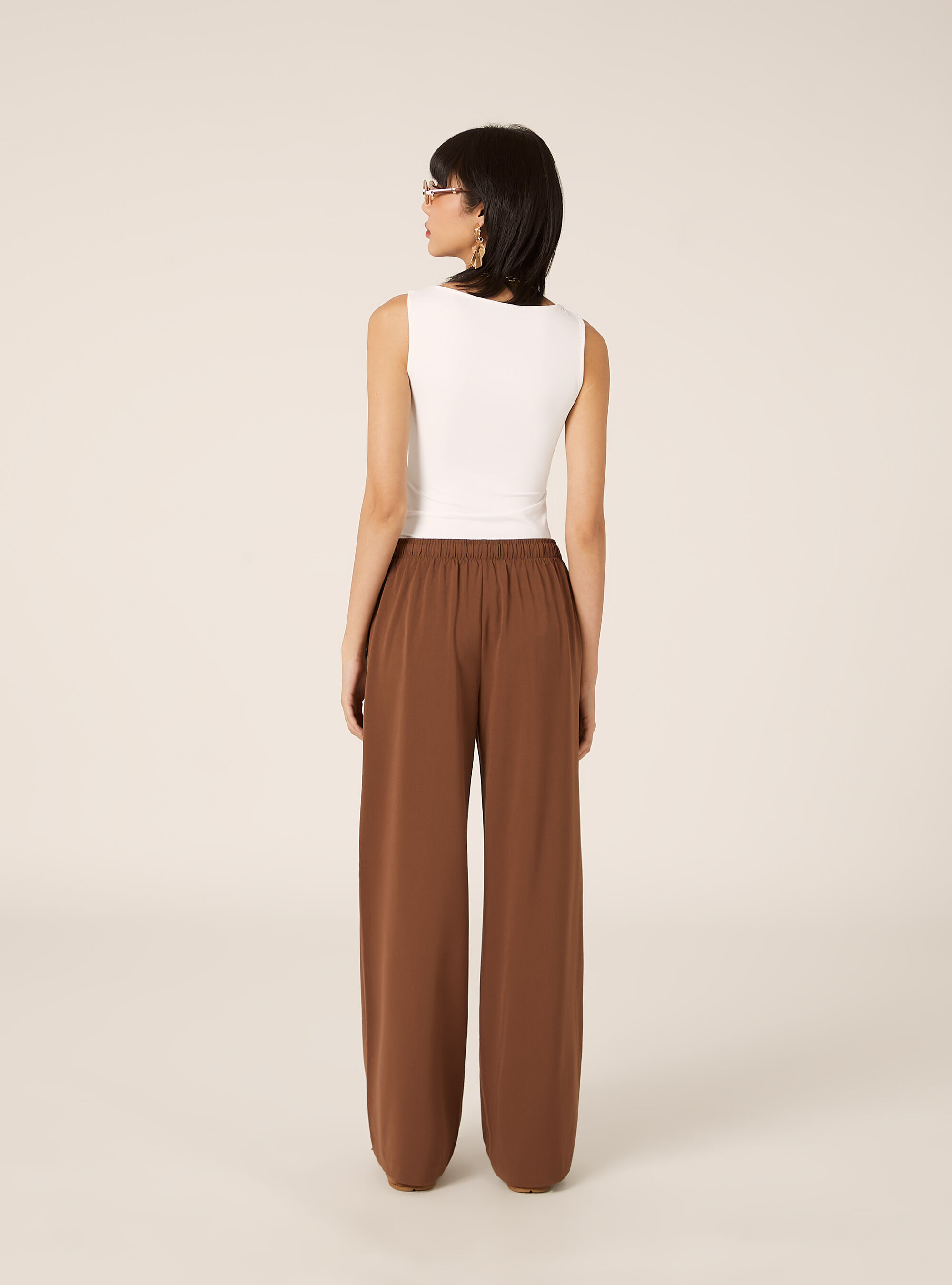Pantaloni a gamba larga con coulisse, BR2 BROWN MEDIUM