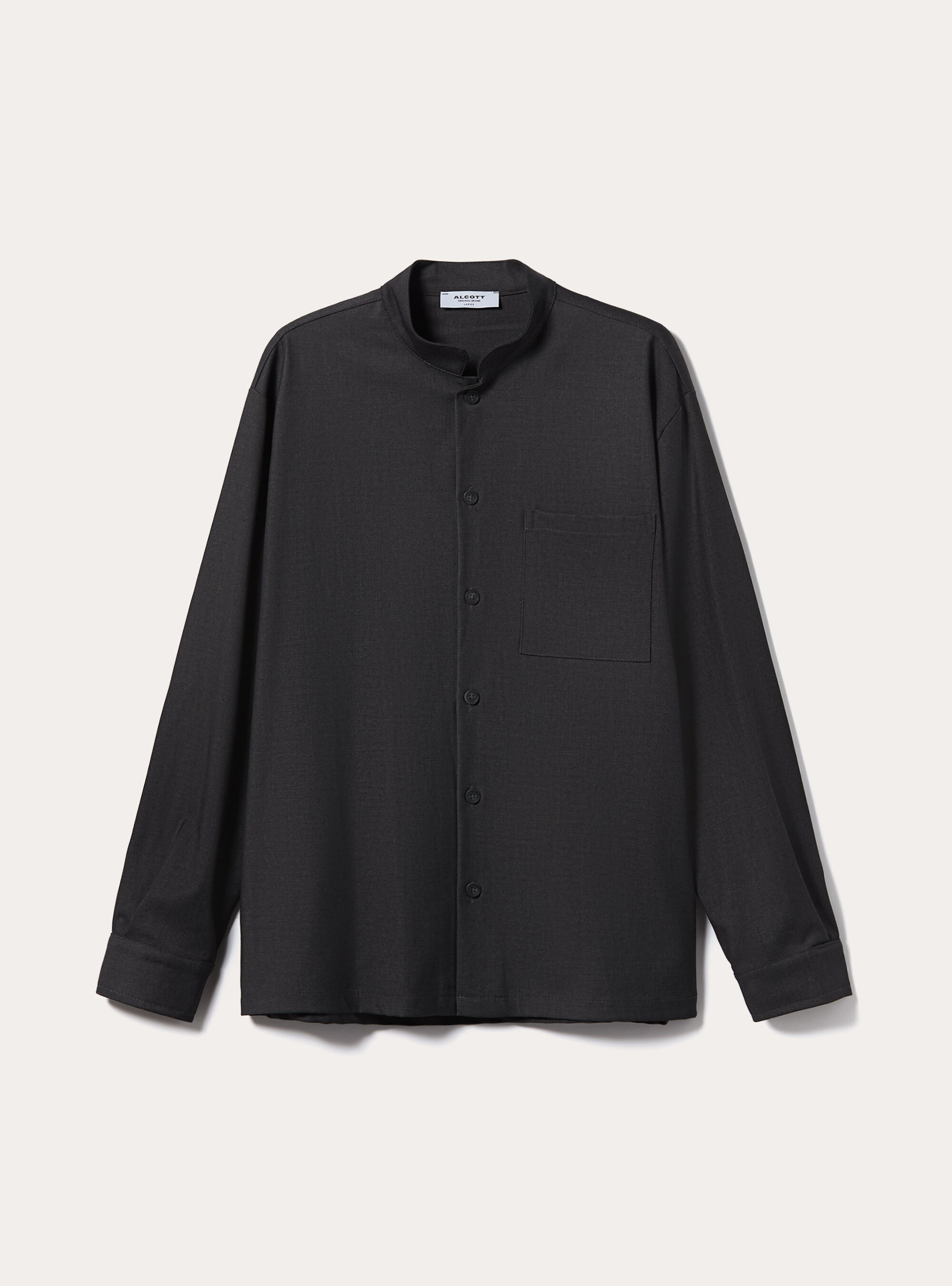 Camicia collo coreano con taschin in misto viscosa, GY1 GREY DARK