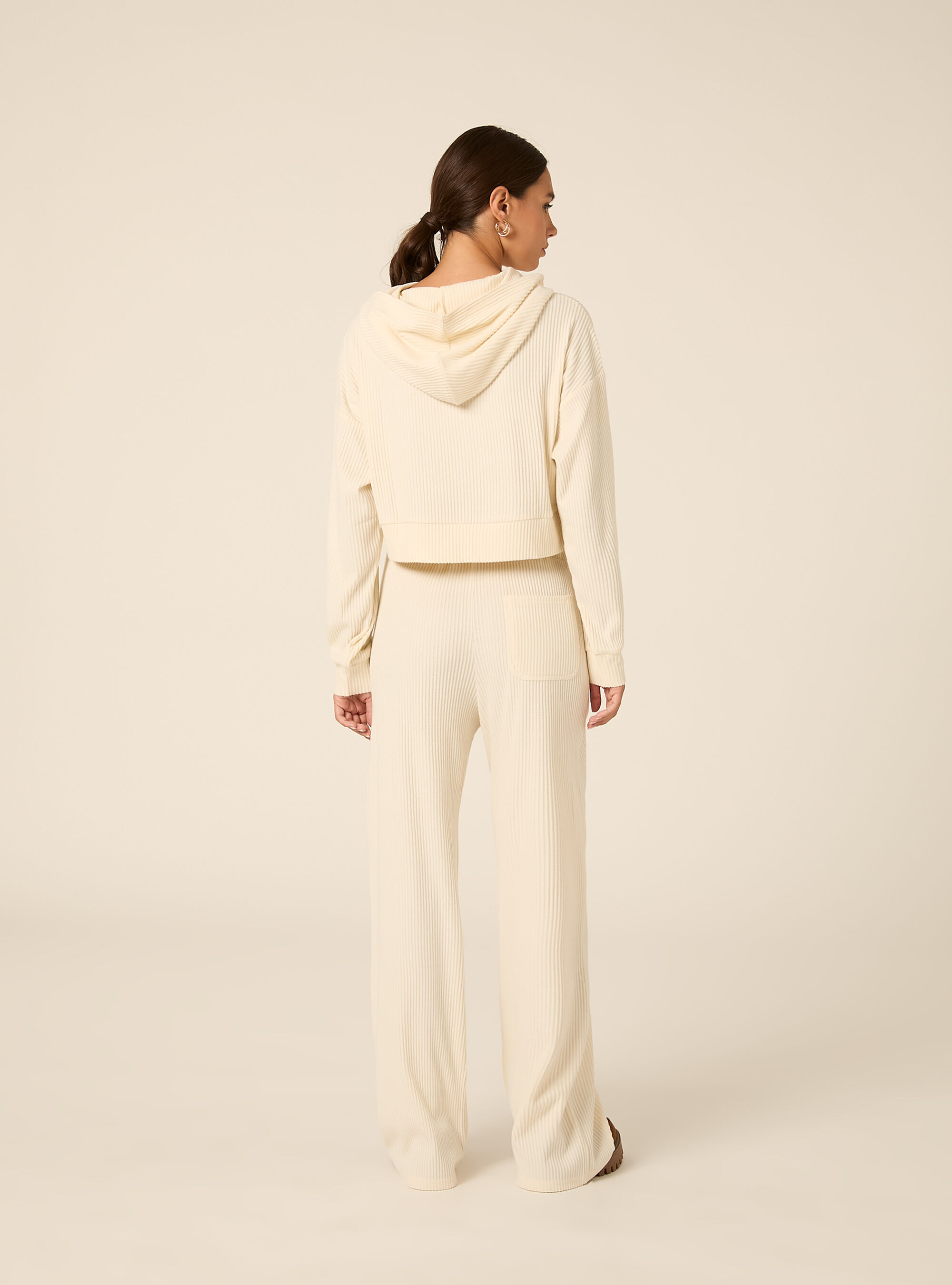 Jogger wide leg a coste, CR3 CREAM LIGHT
