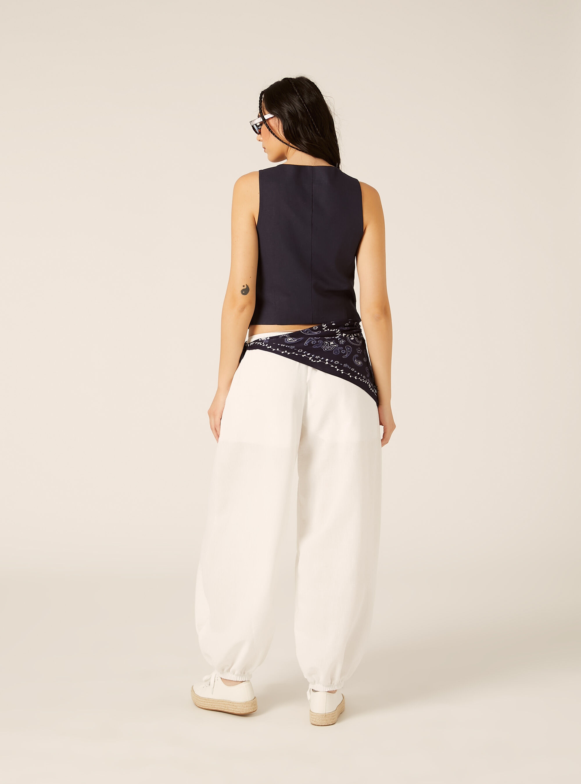 Gilet corto in misto lino, NA2 NAVY MEDIUM