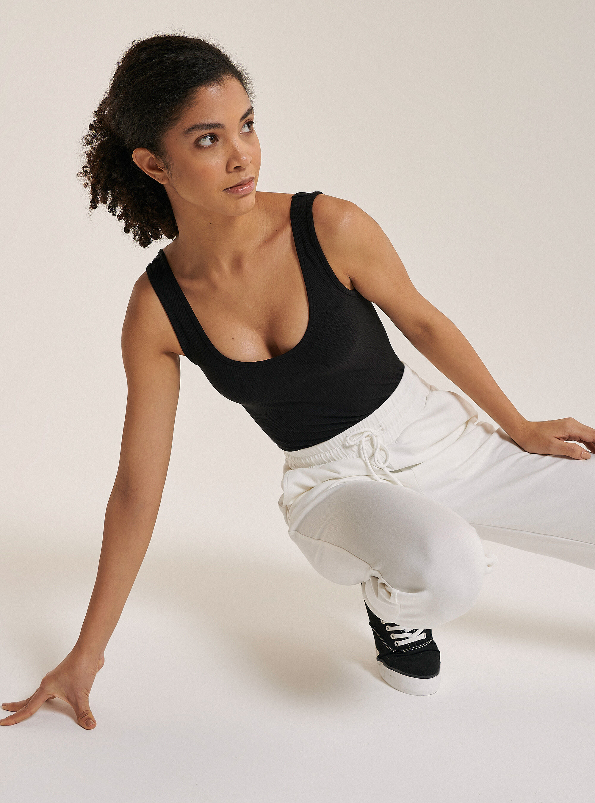 Basic ribbed bodysuit in cotton, BLACK