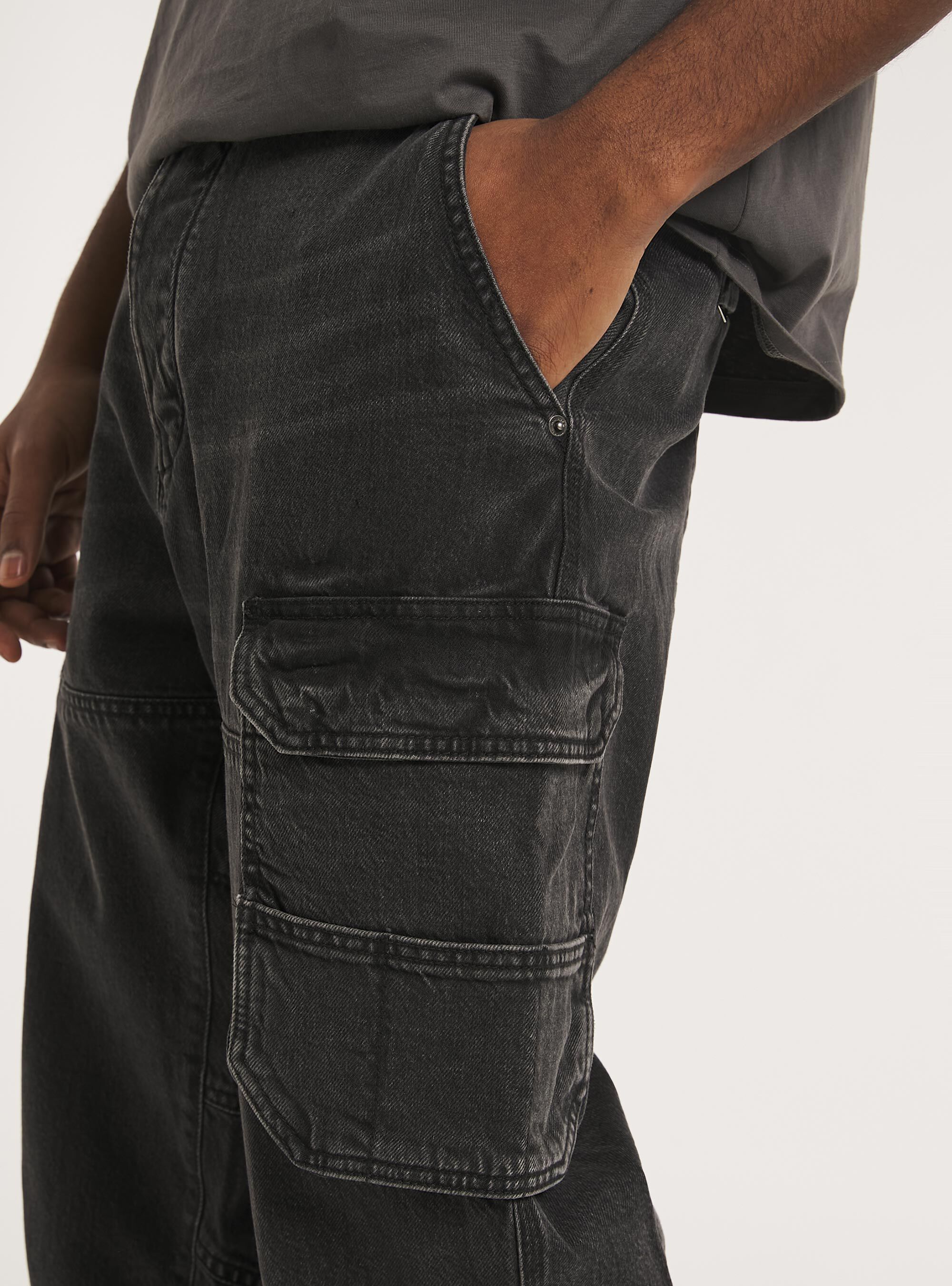 Jeans cargo multipocket relaxed fit, D000 BLACK