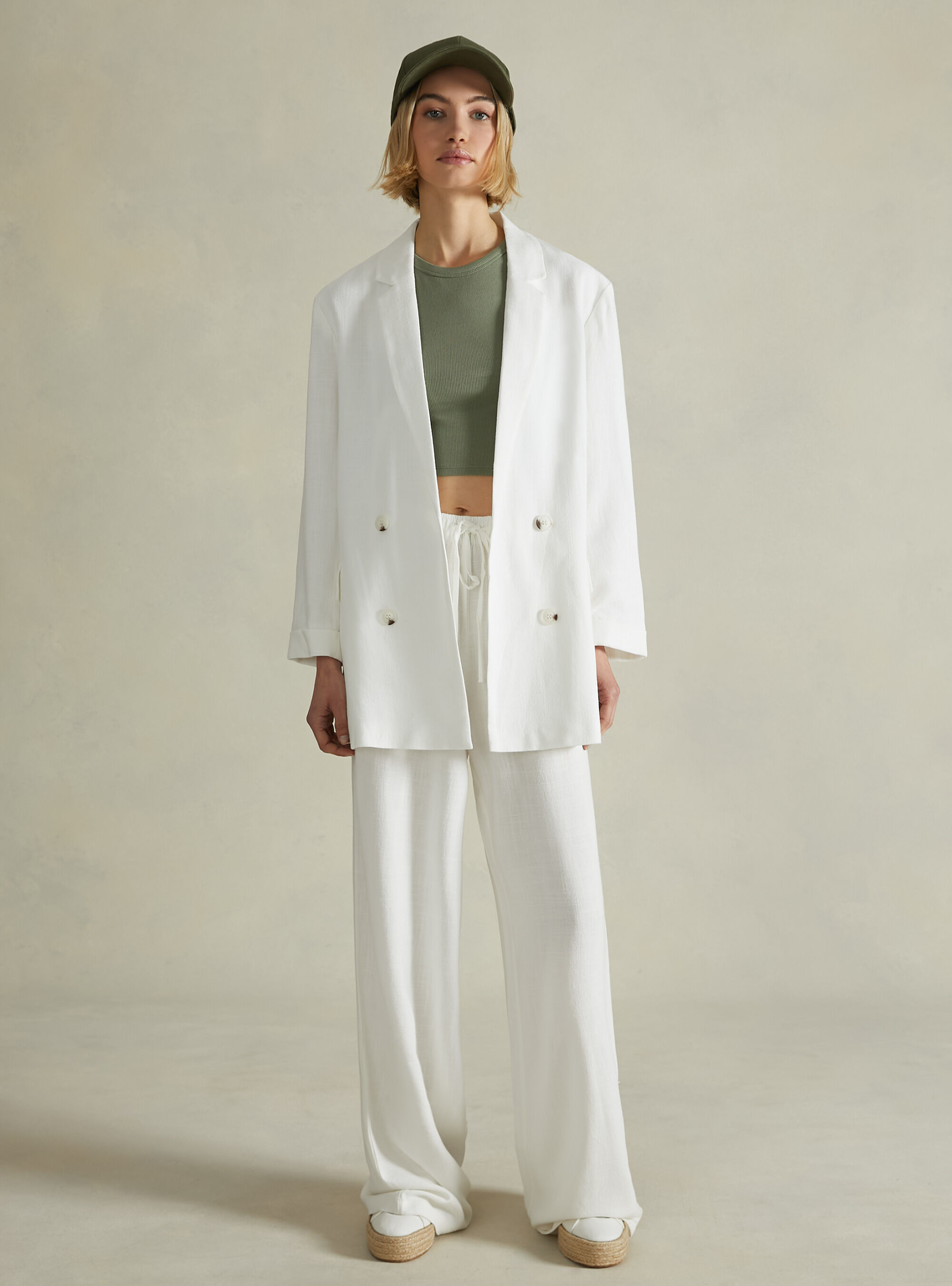 Double-breasted blazer in linen blend, WH2 WHITE