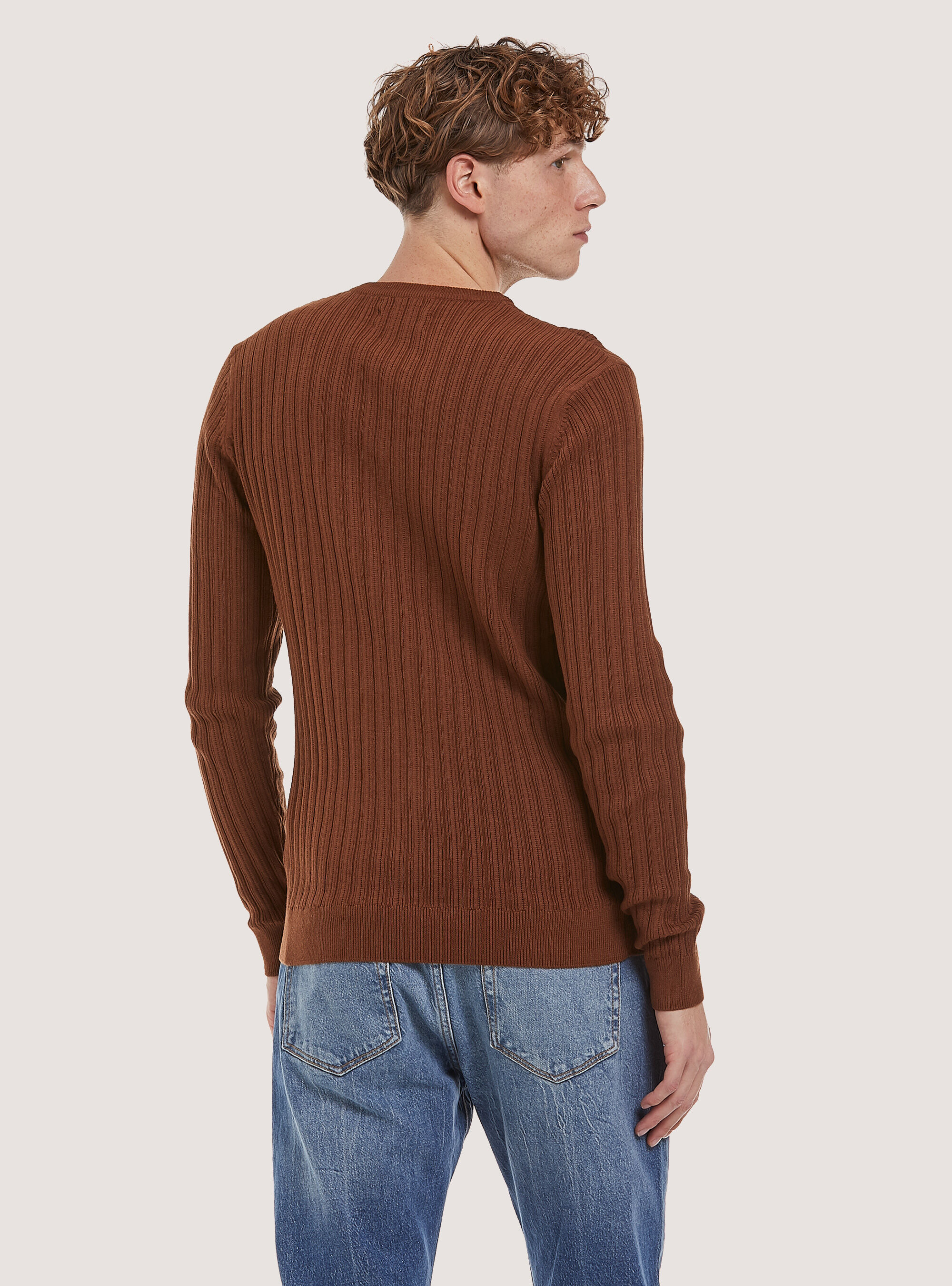 Jersey de cuello redondo con textura, TB1 TOBACCO DARK