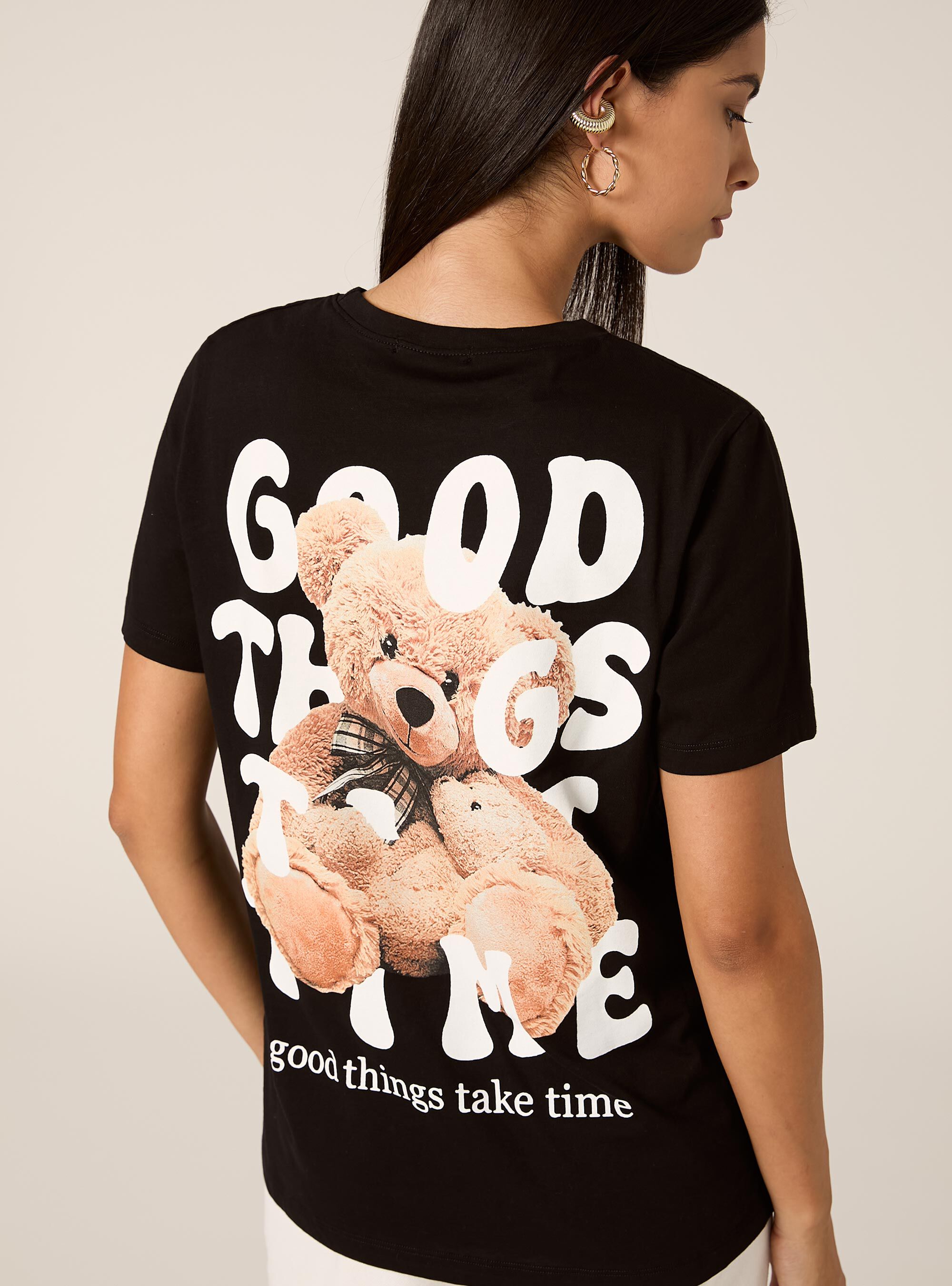 T-shirt with teddy print, BK1 BLACK